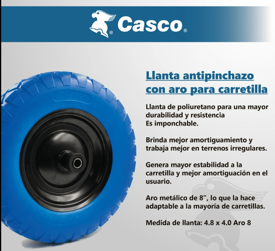 Llanta Antipinchazo 4.8 X 4.0 Con Aro 8 Para Carretilla Casco 0