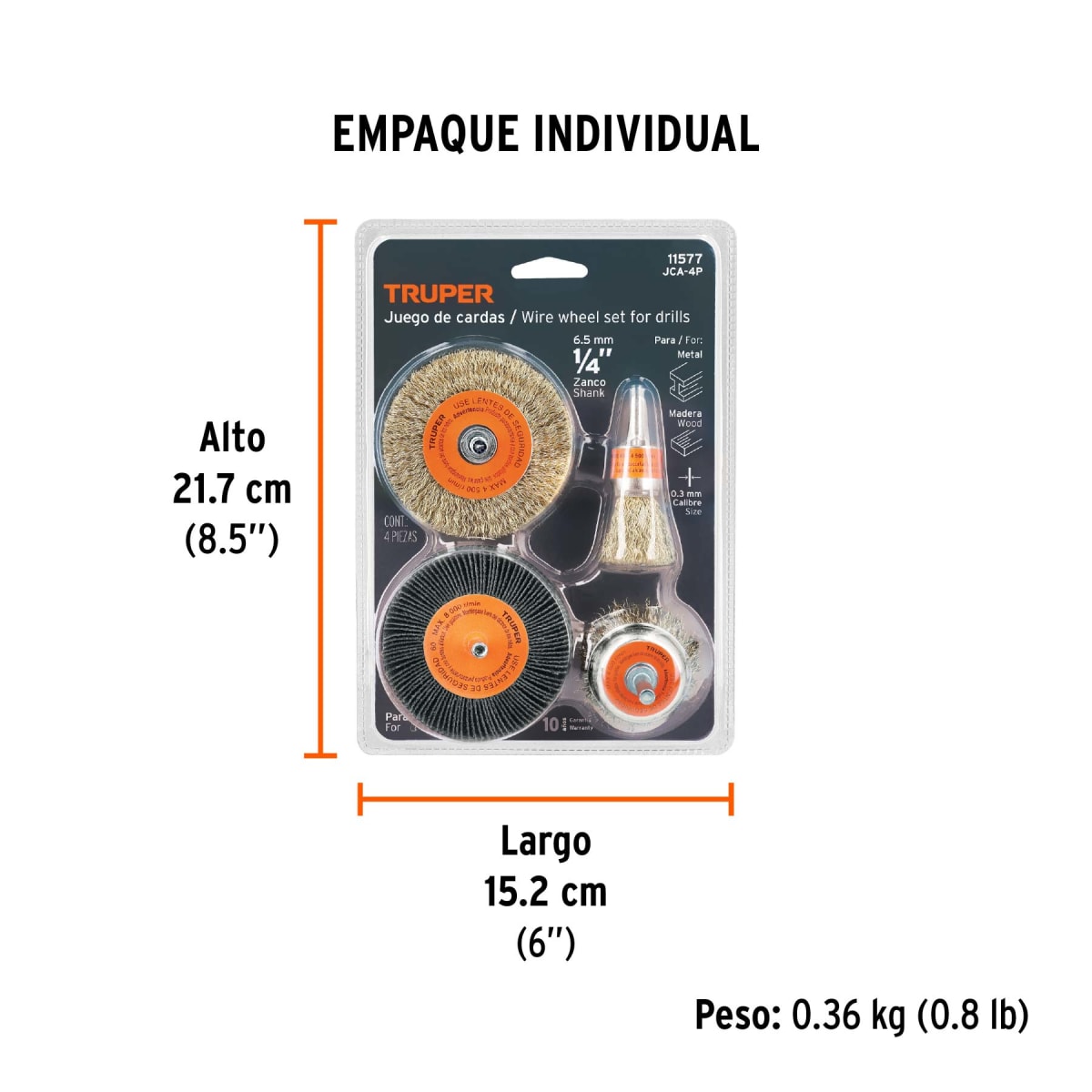 Set De Escobillas Cardas Para Taladro 4Pzs Truper 115776