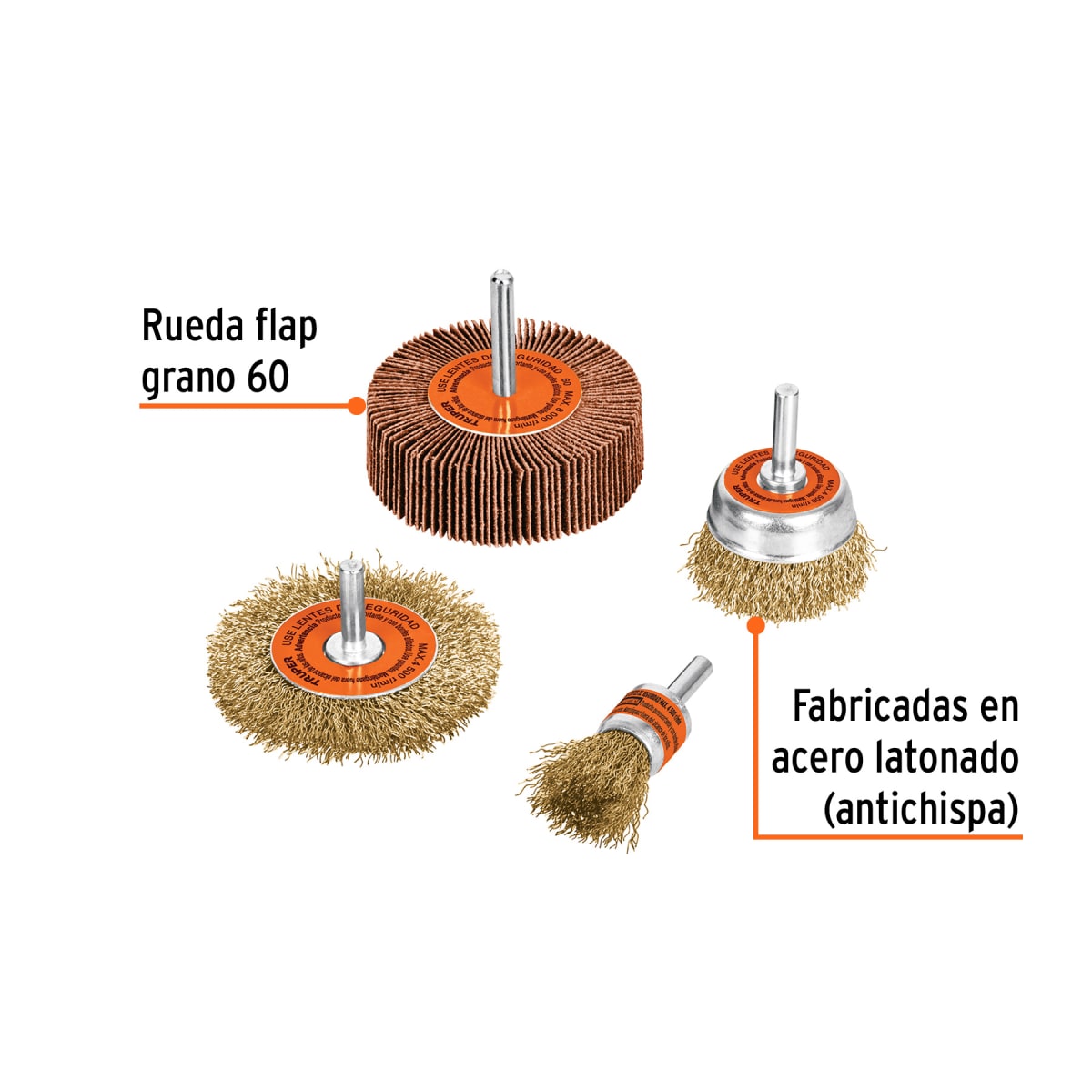 Set De Escobillas Cardas Para Taladro 4Pzs Truper 115772