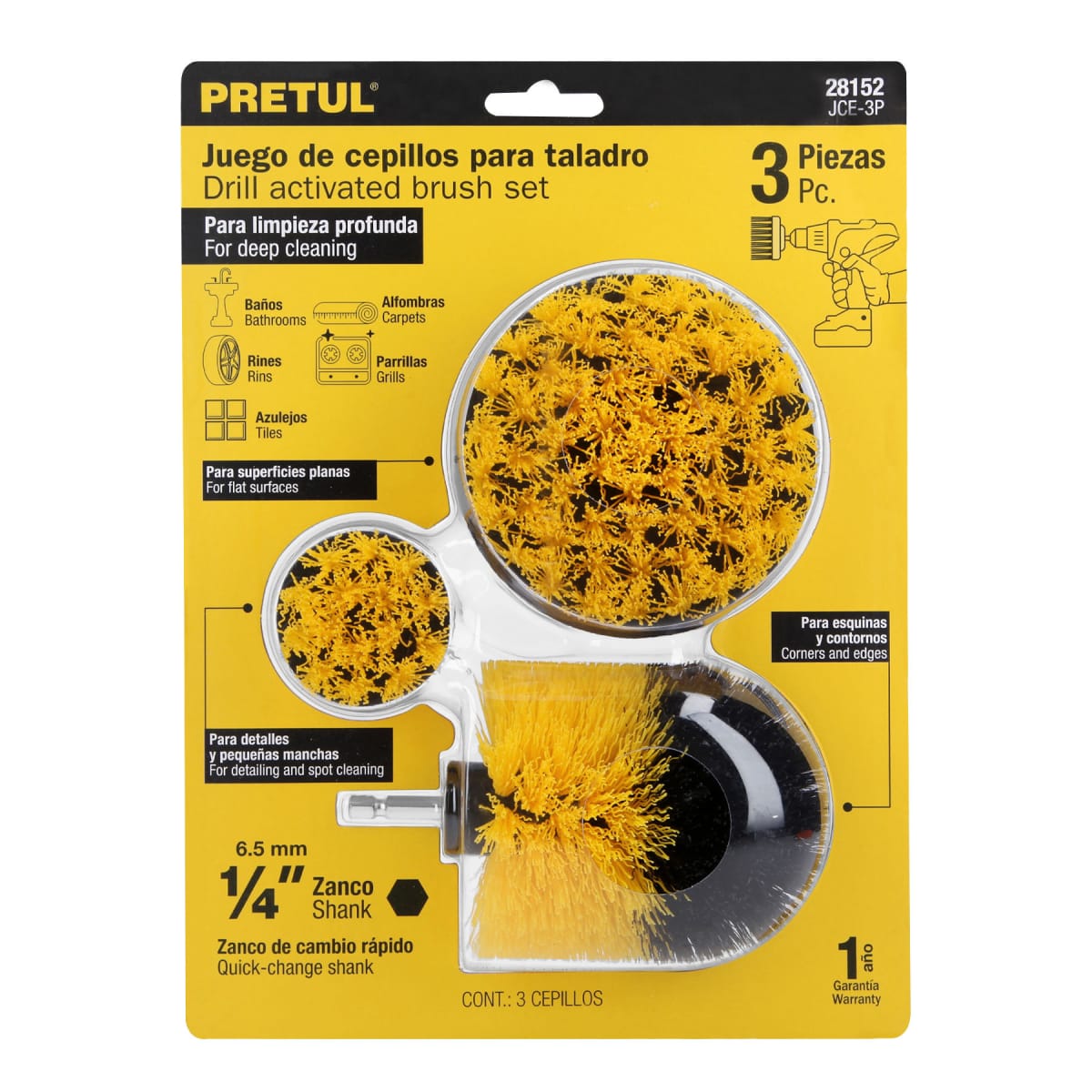 Juego De 3 Cepillos Multiusos Para Taladro Pretul 281523