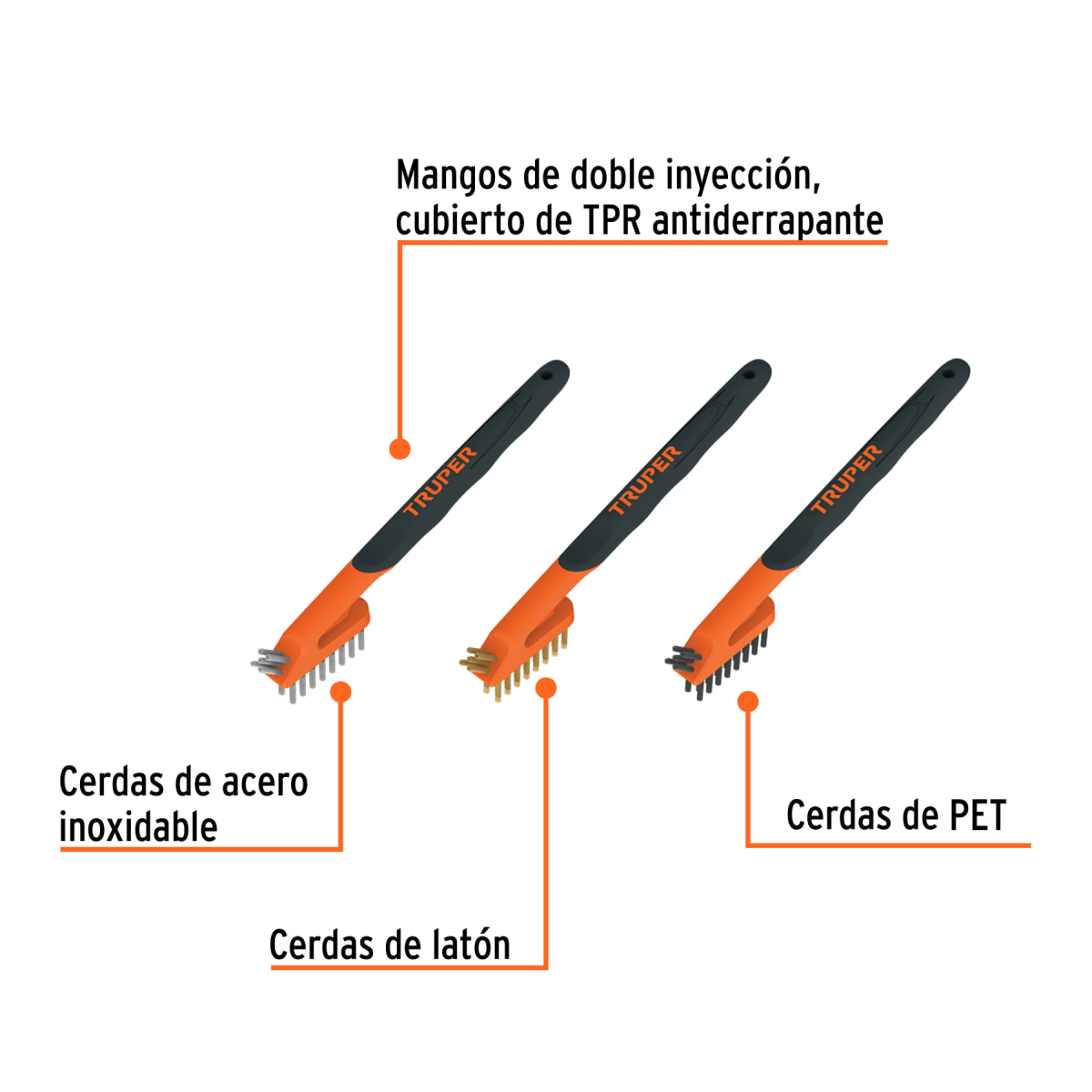 Juego De 3 Minicepillos De Alambre 28 Pinceles Truper 106522