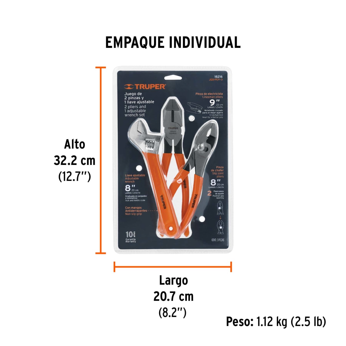 Juego de 2 alicates y llave francesa mango de pvc Truper2