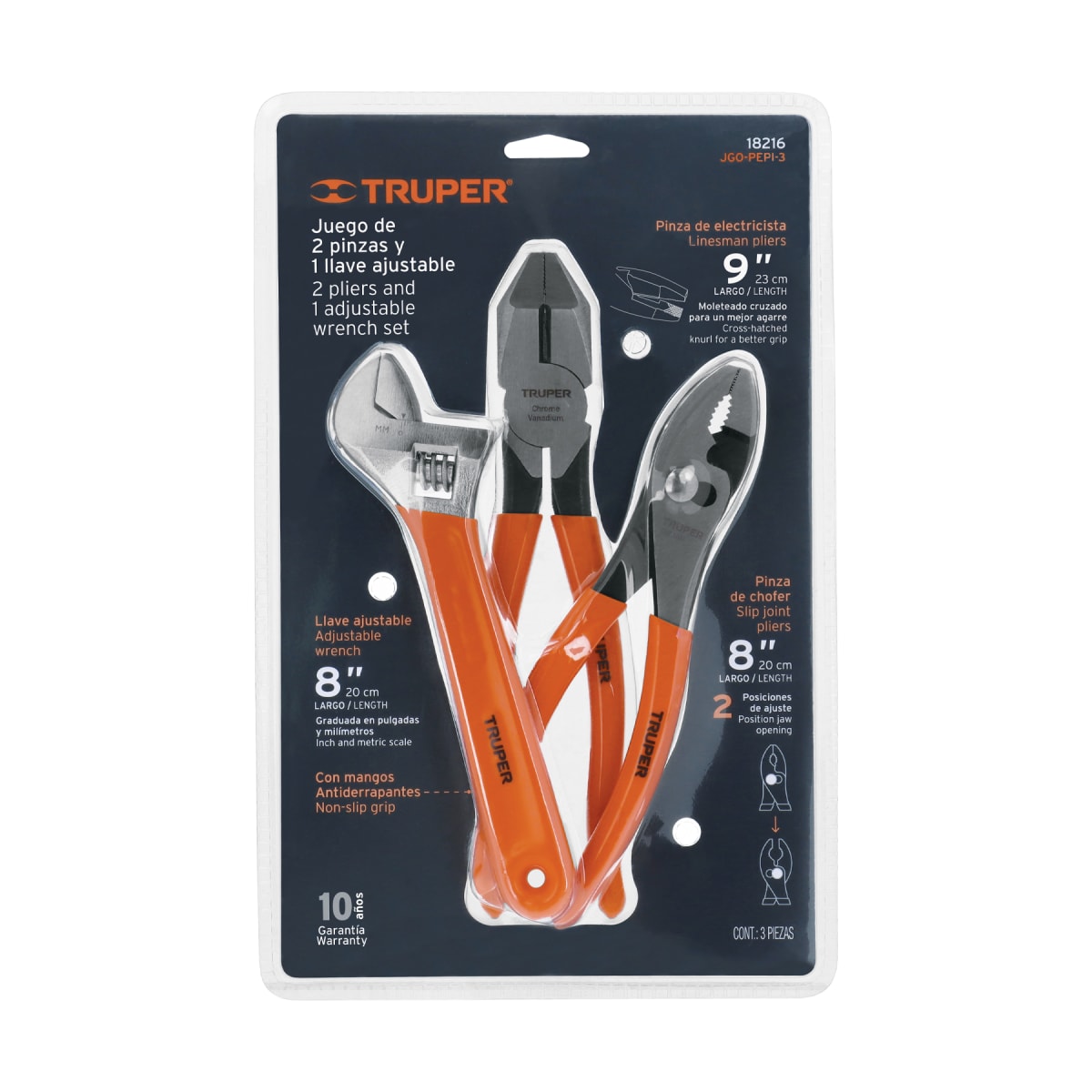 Juego de 2 alicates y llave francesa mango de pvc Truper 0