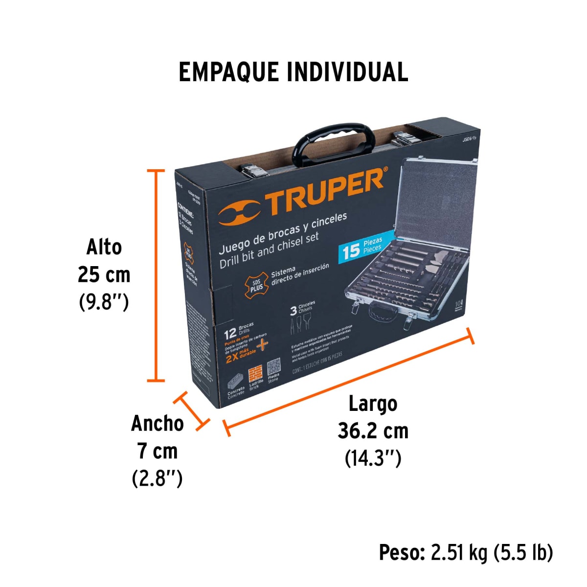 Juego De 15 Brocas Y Cinceles SDS Plus En Estuche Truper 118976