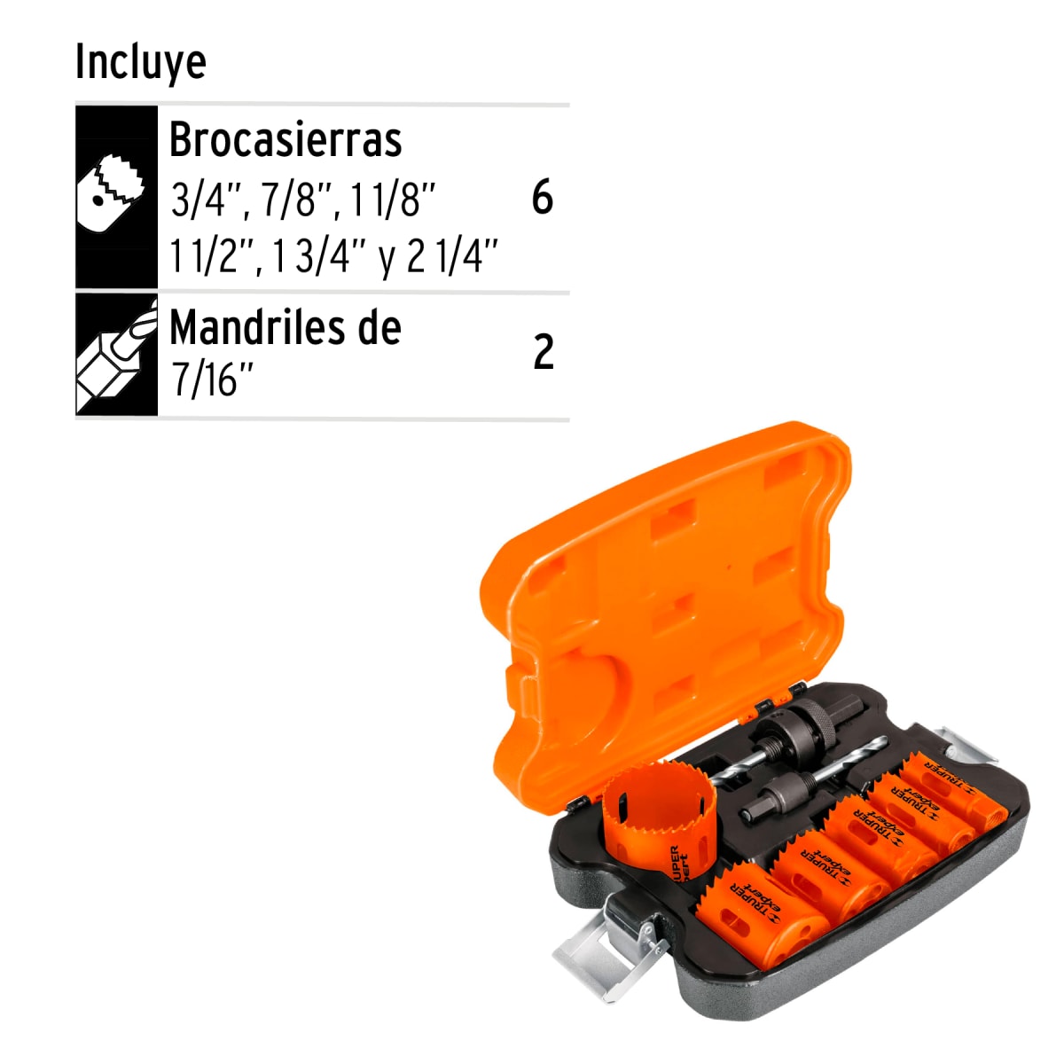 Juego De 6 Brocasierras Bimetálicas Y 2 Mandriles Truper 154052