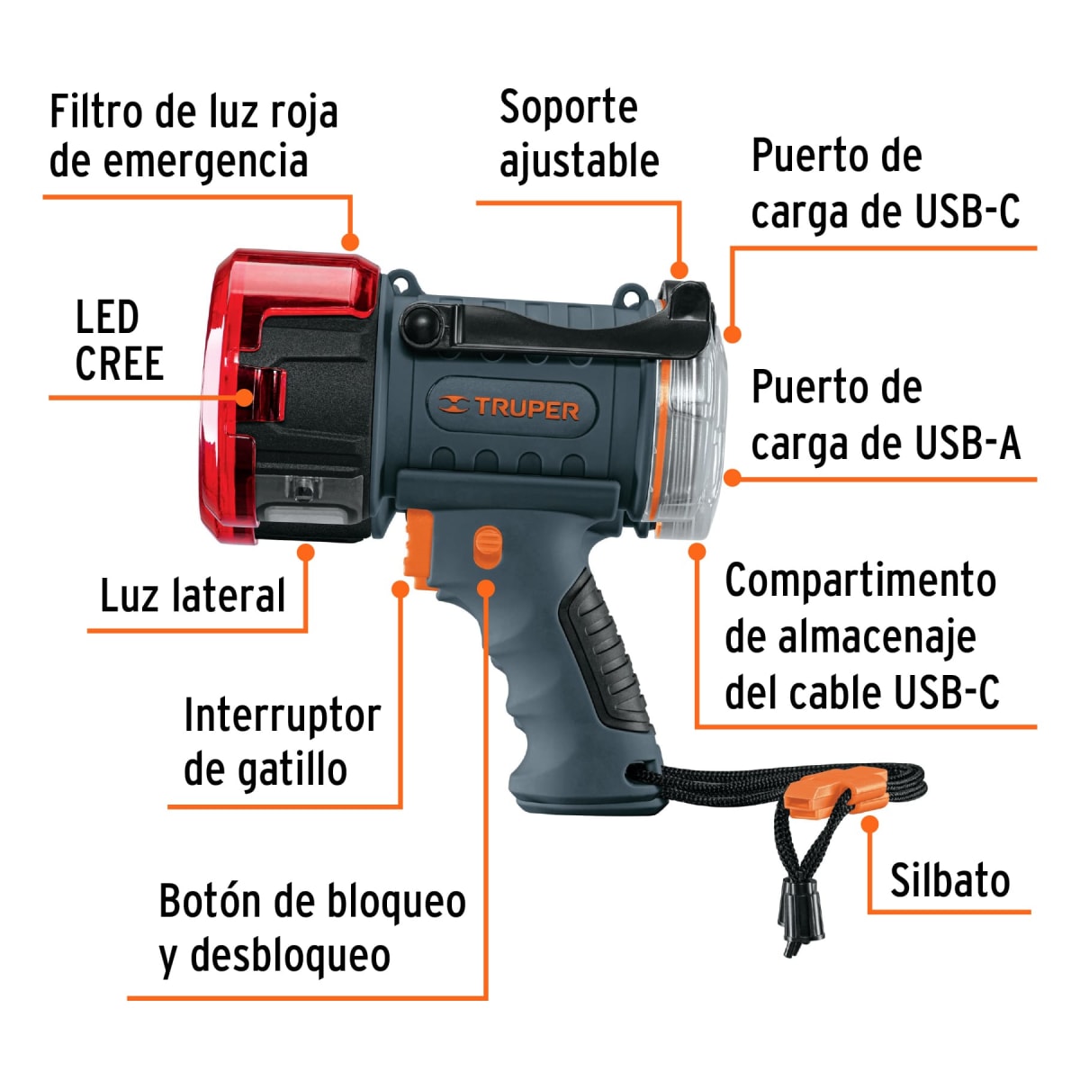 Linterna Led 2000 Lumines Recargable IP67 Truper 1024182