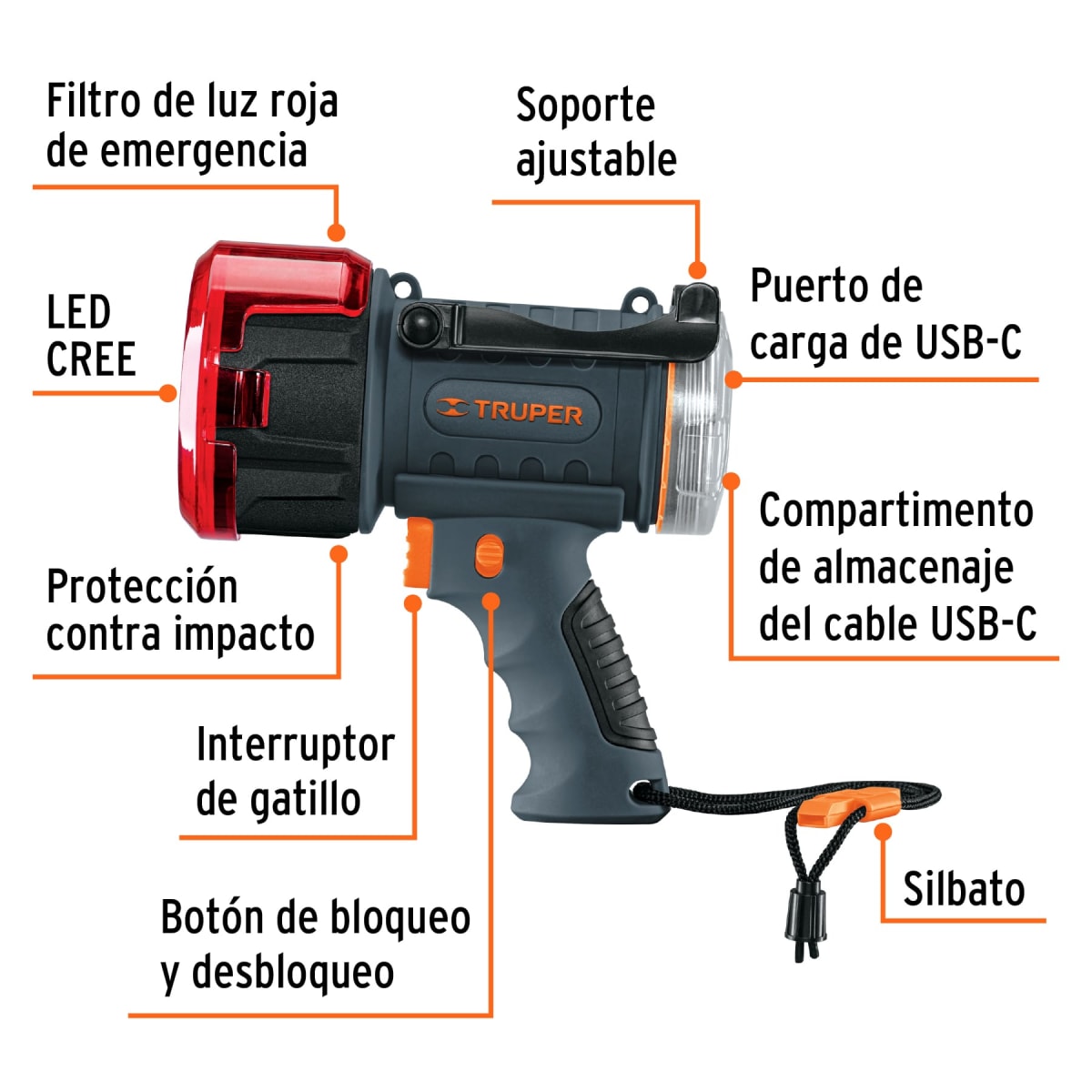 Linterna Led 900 Lumines Recargable IP67 Truper 1024042