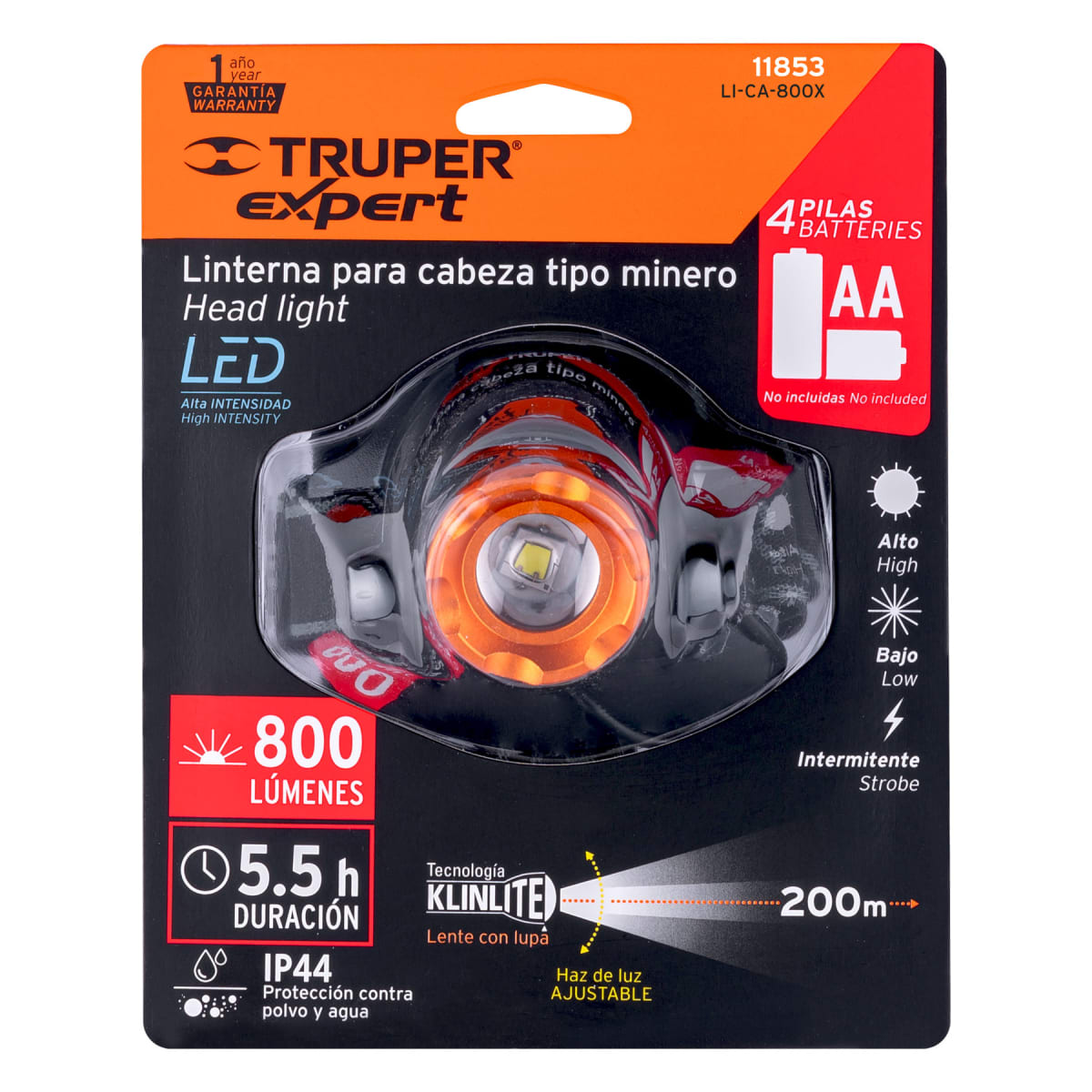 Linterna De Minero 1 LED 800 lm De 4 Pilas AA Truper 118538