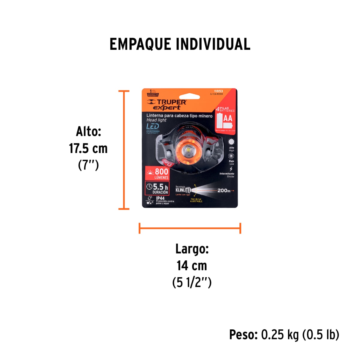 Linterna De Minero 1 LED 800 lm De 4 Pilas AA Truper 118536
