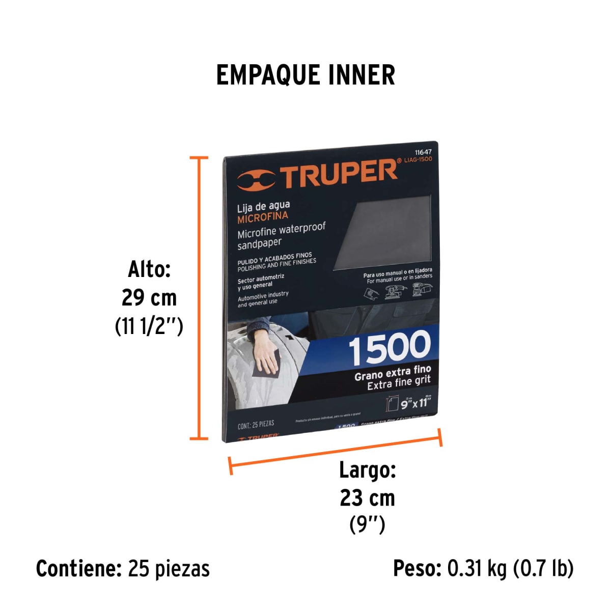 Lija De Agua Microfina Grano 1500 Truper 116476