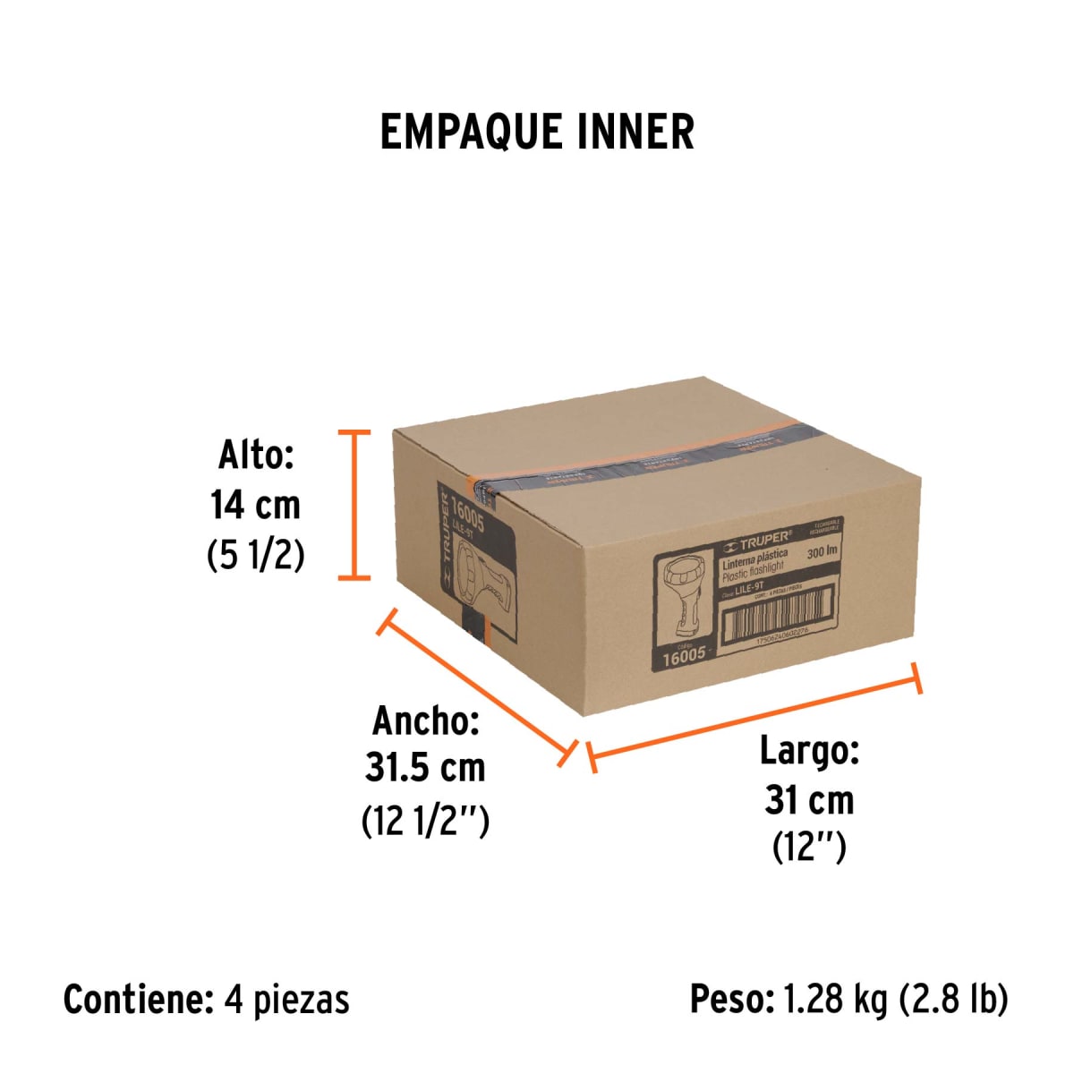 Linterna Plástica Recargable Led, 300 Lm Truper 160058