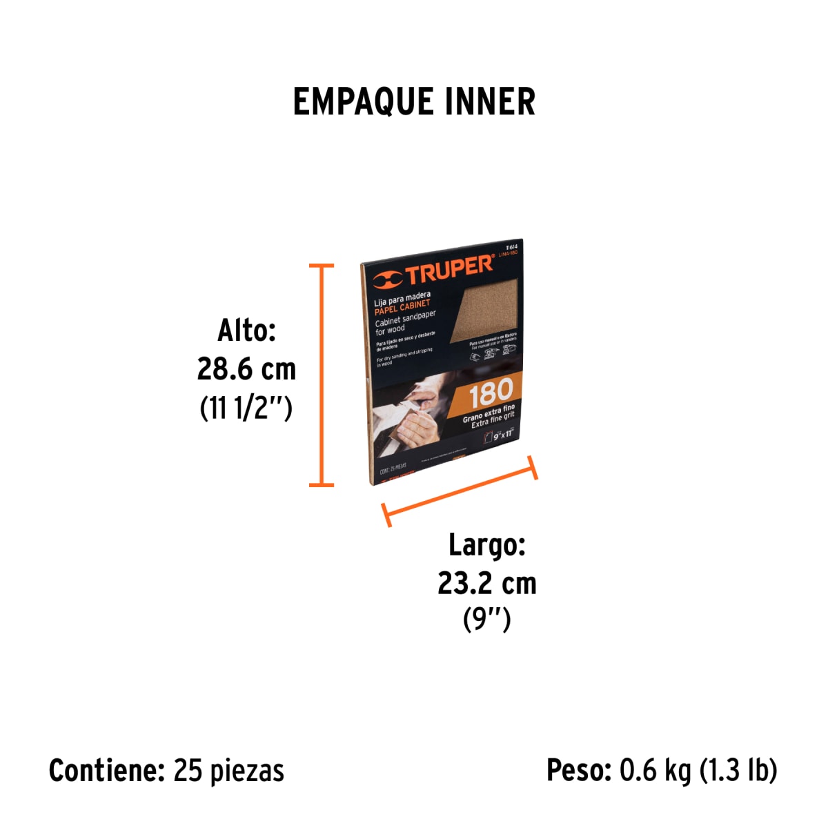 Lija Para Madera Grano 180 Truper 116146
