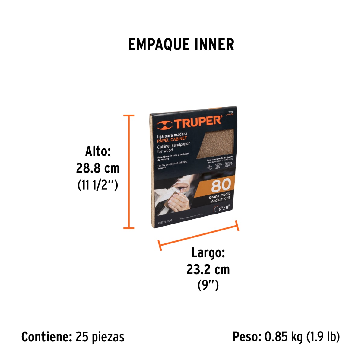 Lija Para Madera Grano 80 Truper 116107