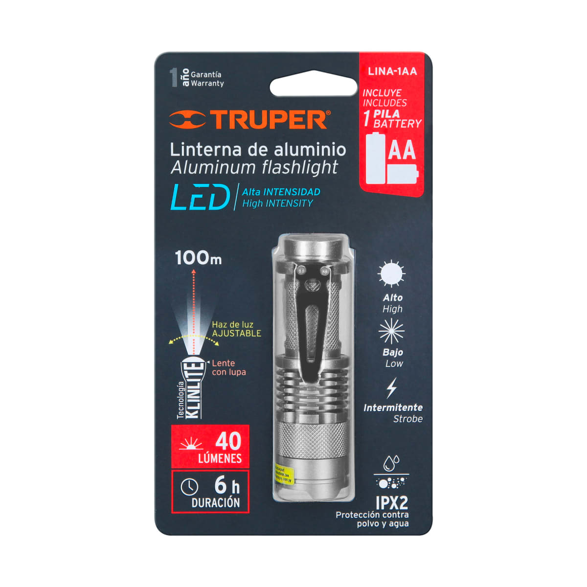 Linterna De Aluminio A Pilas 35 Lumines Truper 172564