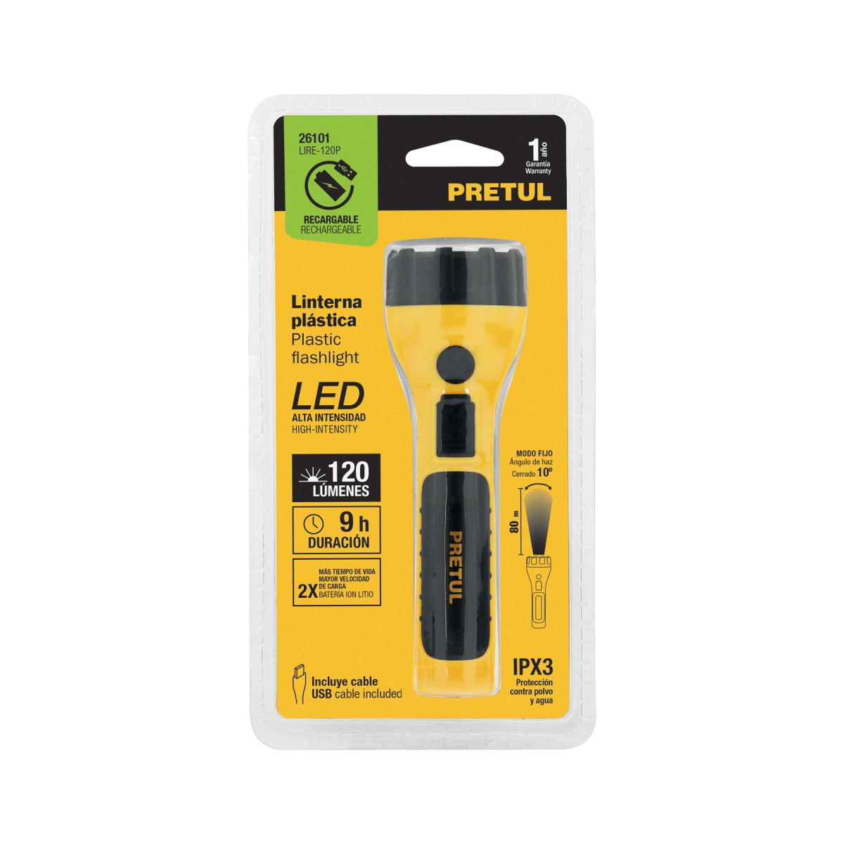 Linterna Plástica Recargable Led, 120 Lm Pretul 2610110