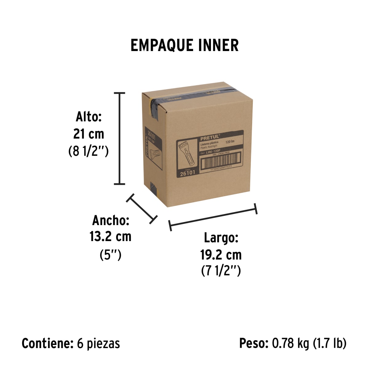 Linterna Plástica Recargable Led, 120 Lm Pretul 261019