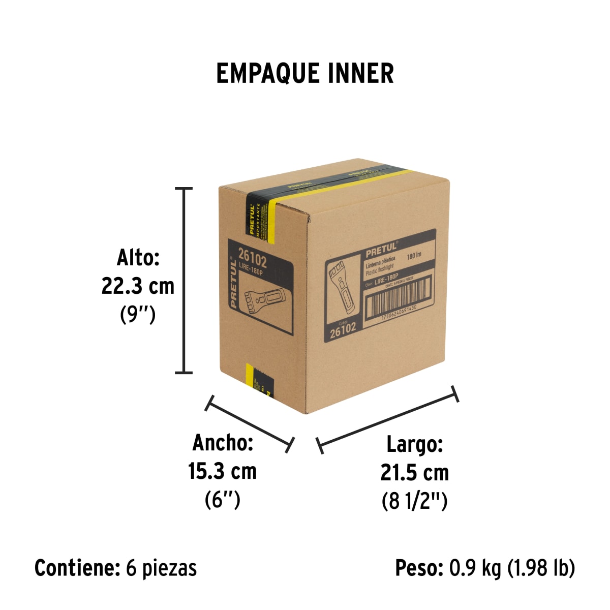 Linterna Plástica Recargable Led, 180 Lm Pretul 261028