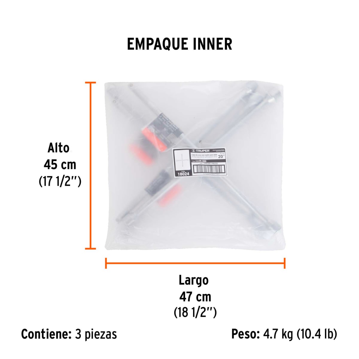 Llave de ruedas 20', entrada para dado de 1/2' Truper 180245