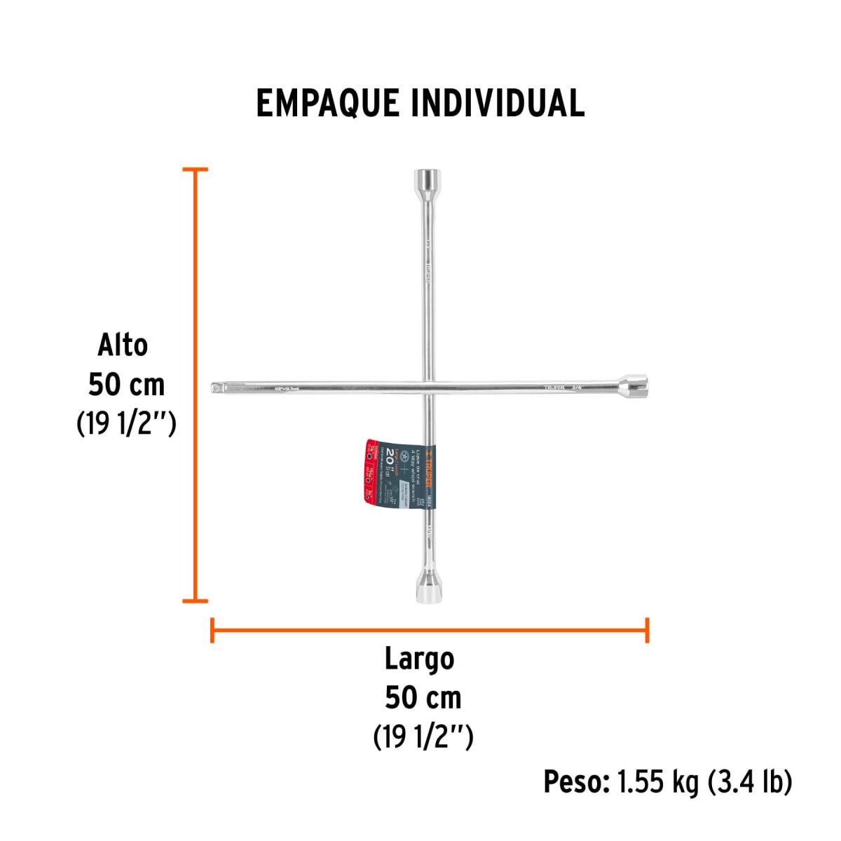Llave de ruedas 20', entrada para dado de 1/2' Truper 180244