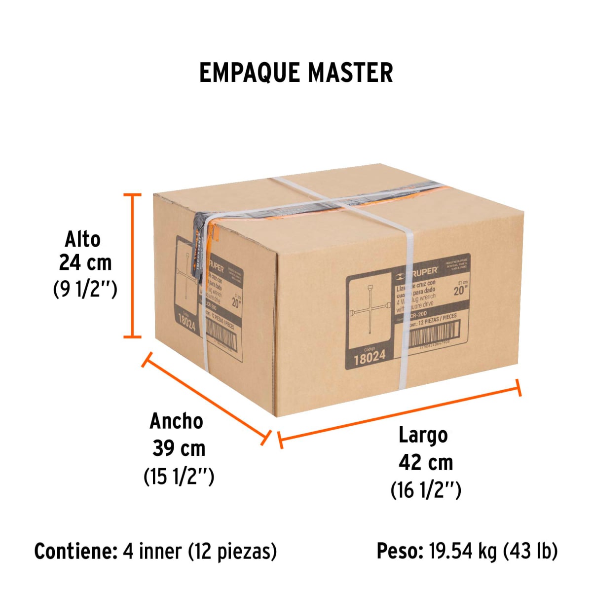 Llave de ruedas 20', entrada para dado de 1/2' Truper 180246