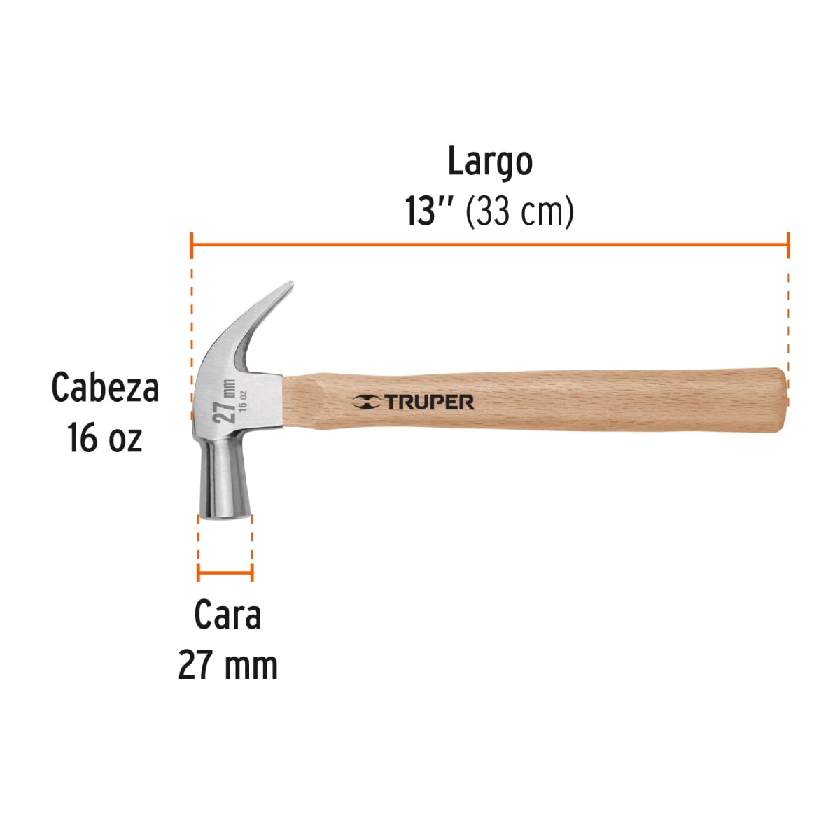 Martillo Cabeza Cónica 16 Oz 27 Mm Mango De Madera Truper 105603
