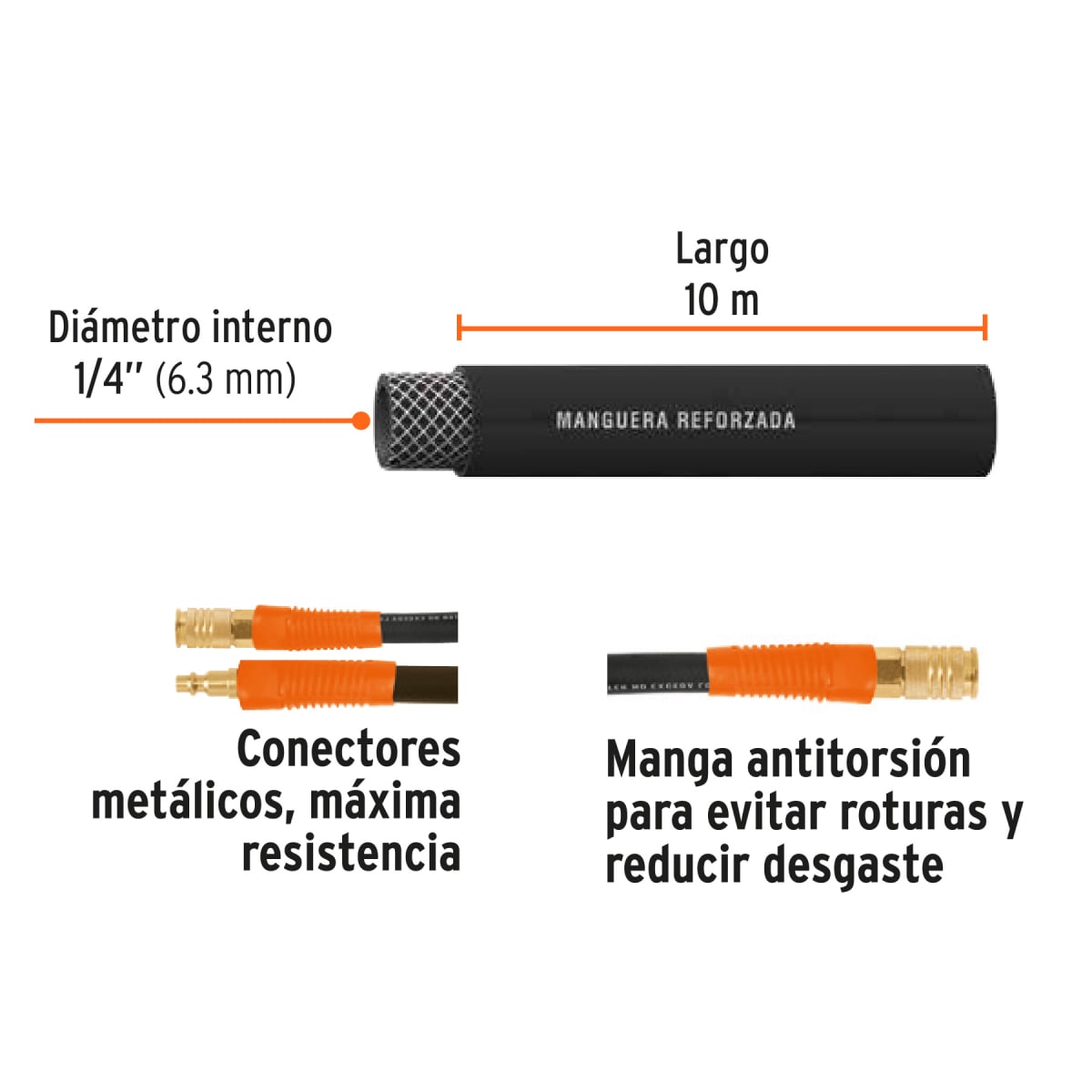 Manguera De Aire Para Comprensor Alta Presión 10 Mts 1/4