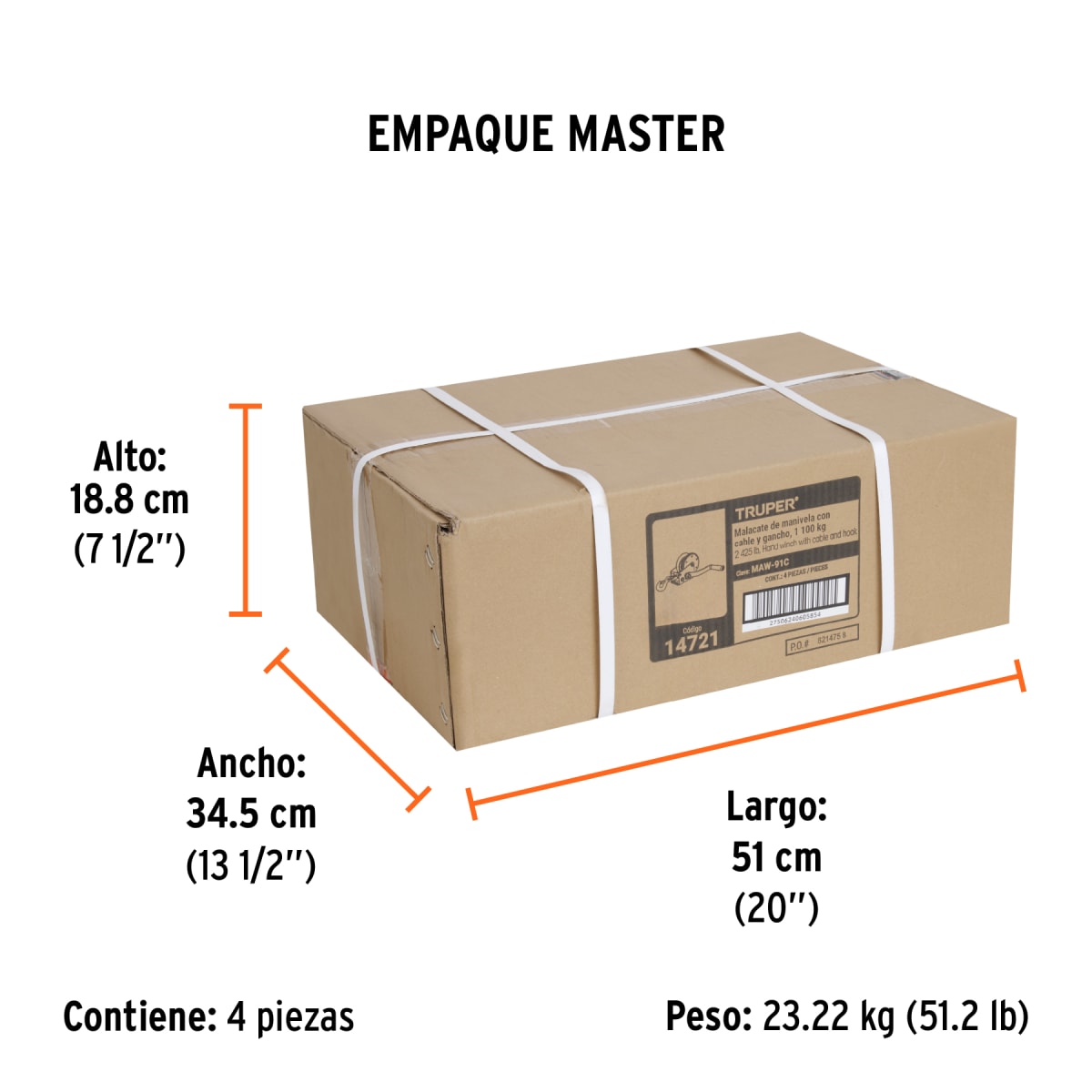 Malacate Con Manivela 9 x 5mm 1100 Kg Truper 147213