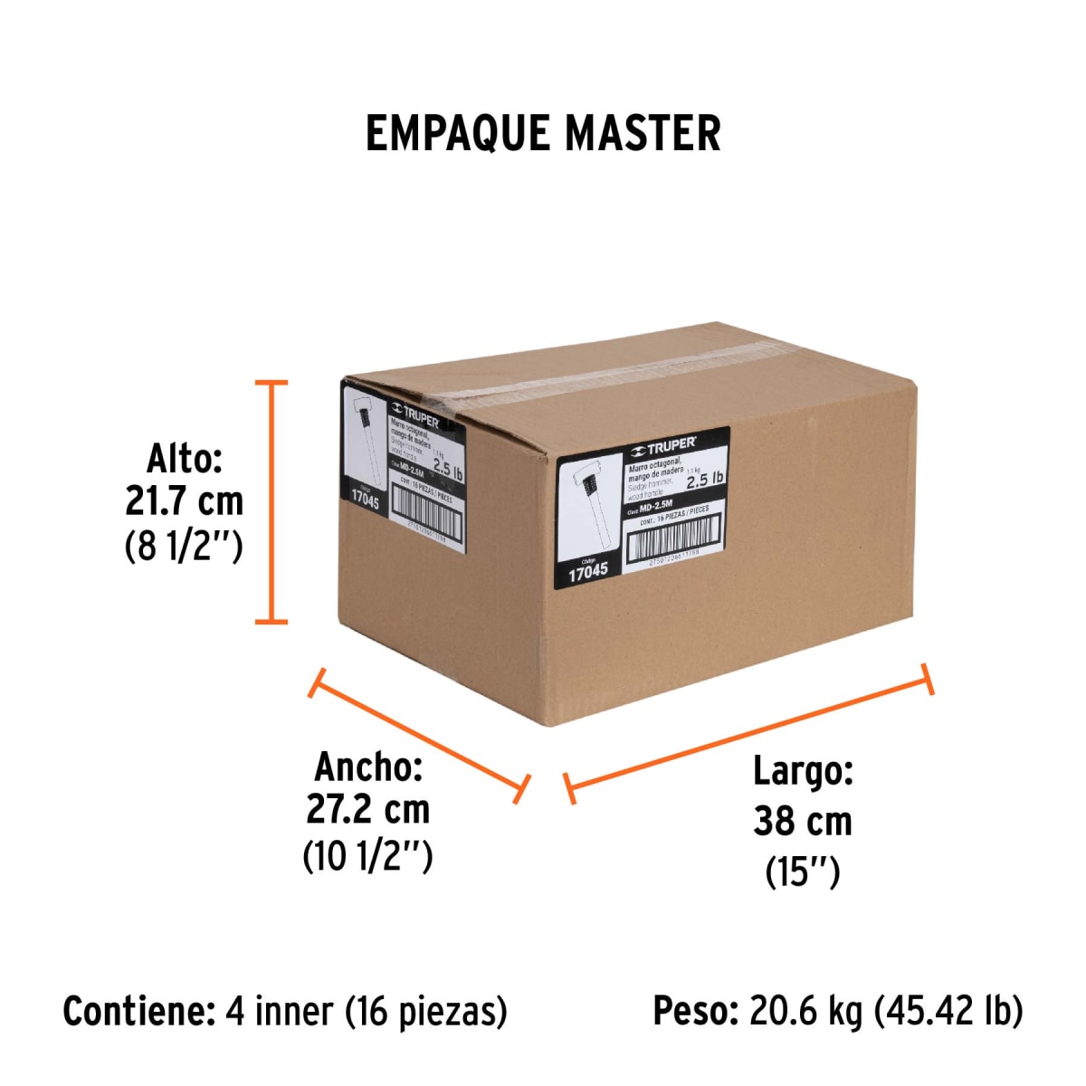 Comba Octagonal 2.5 Lbs Mango Madera Truper 170455