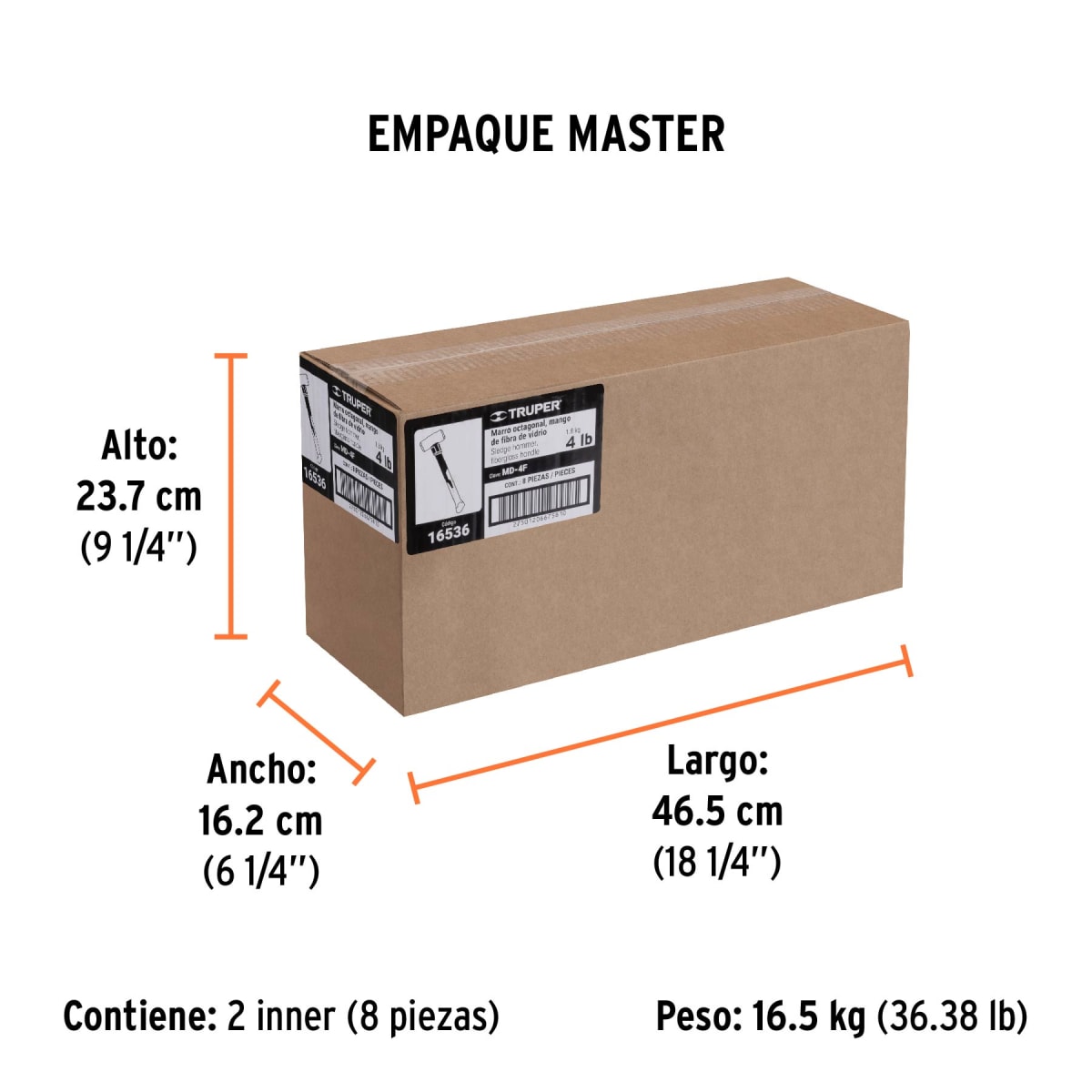 Comba Octogonal 4 Lbs Doble Cara con Mango Fibra de Vidrio 14