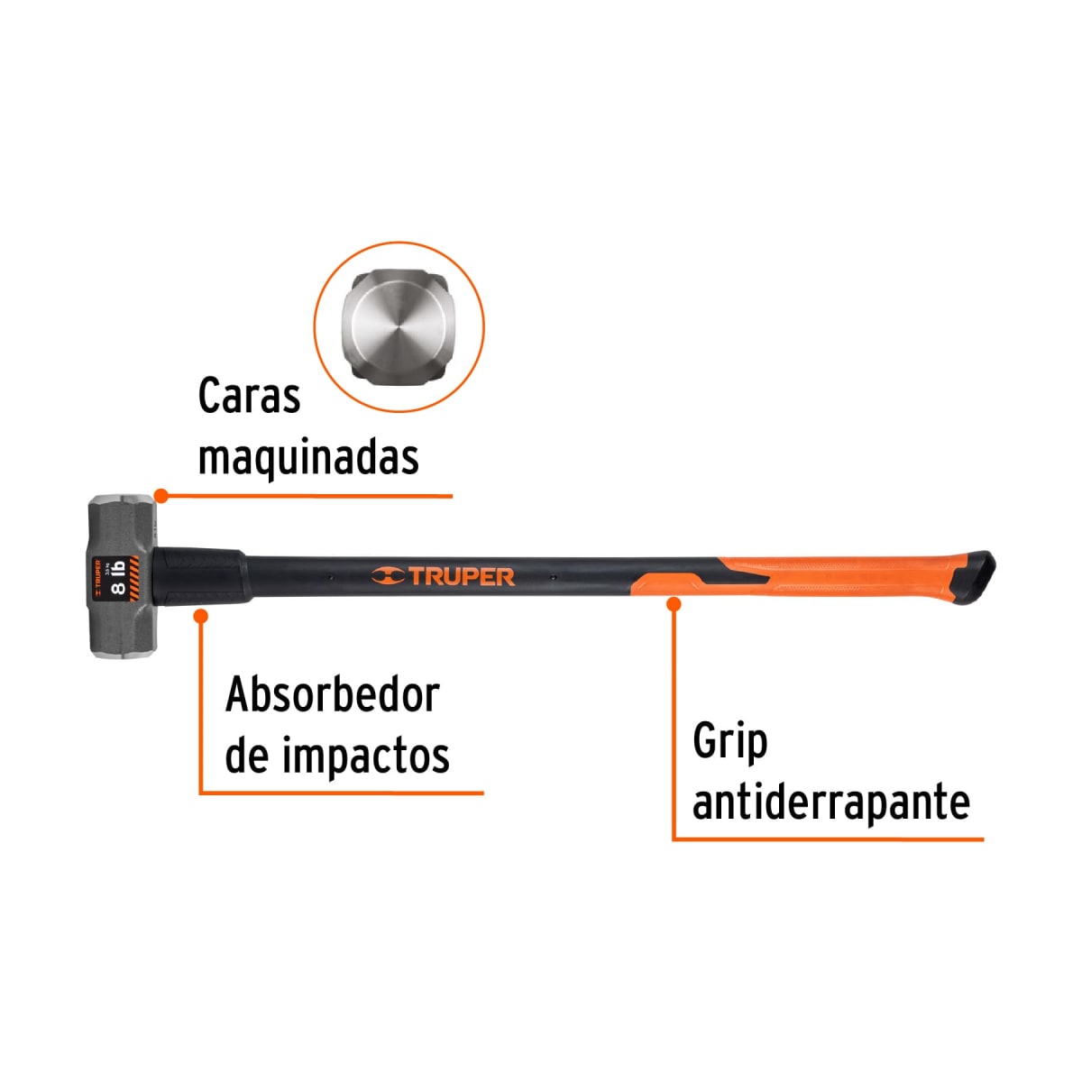 Comba Octagonal 8 Lbs Mango Fibra De Vidrio Truper 165382