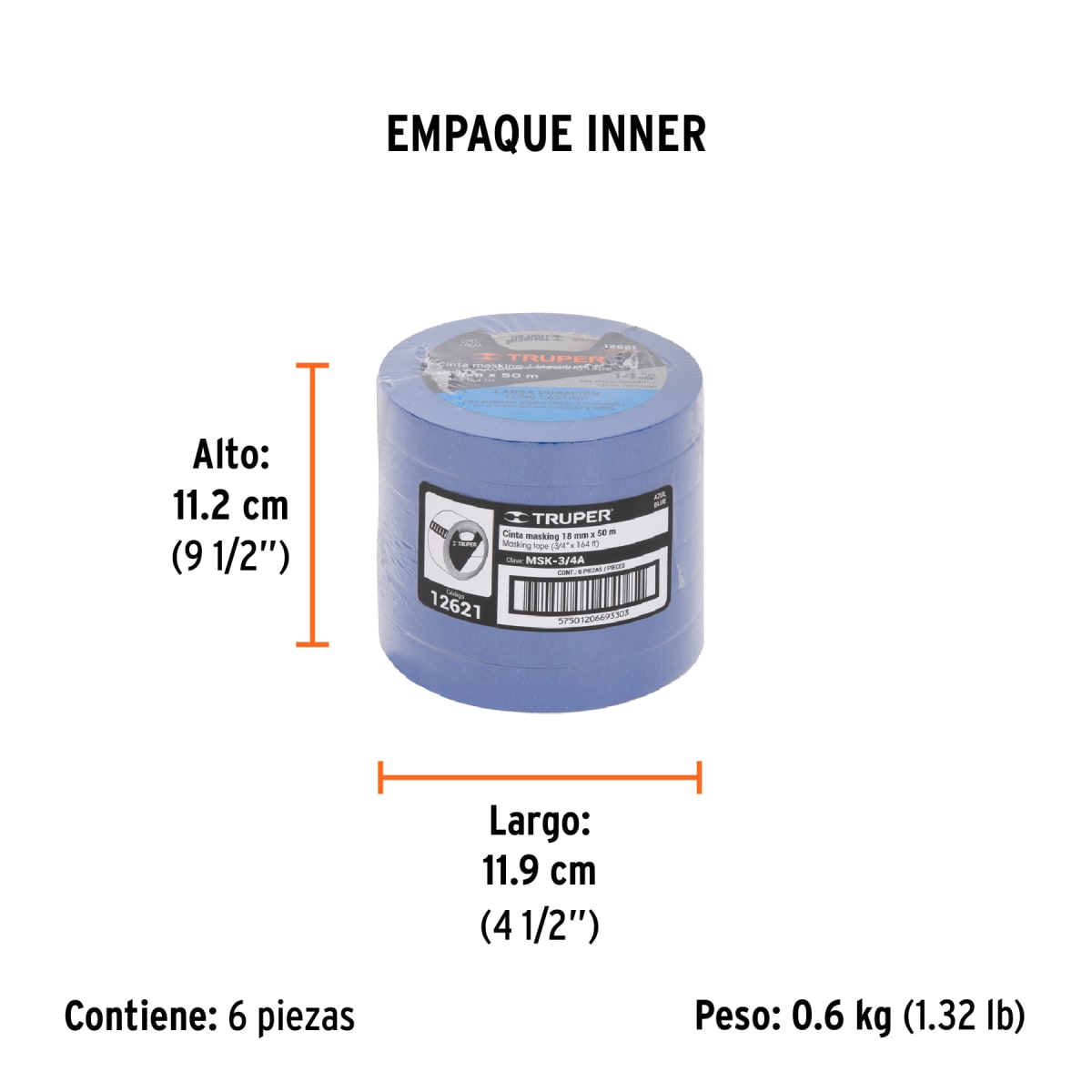 Cinta Masking Tape Azul de 3/4