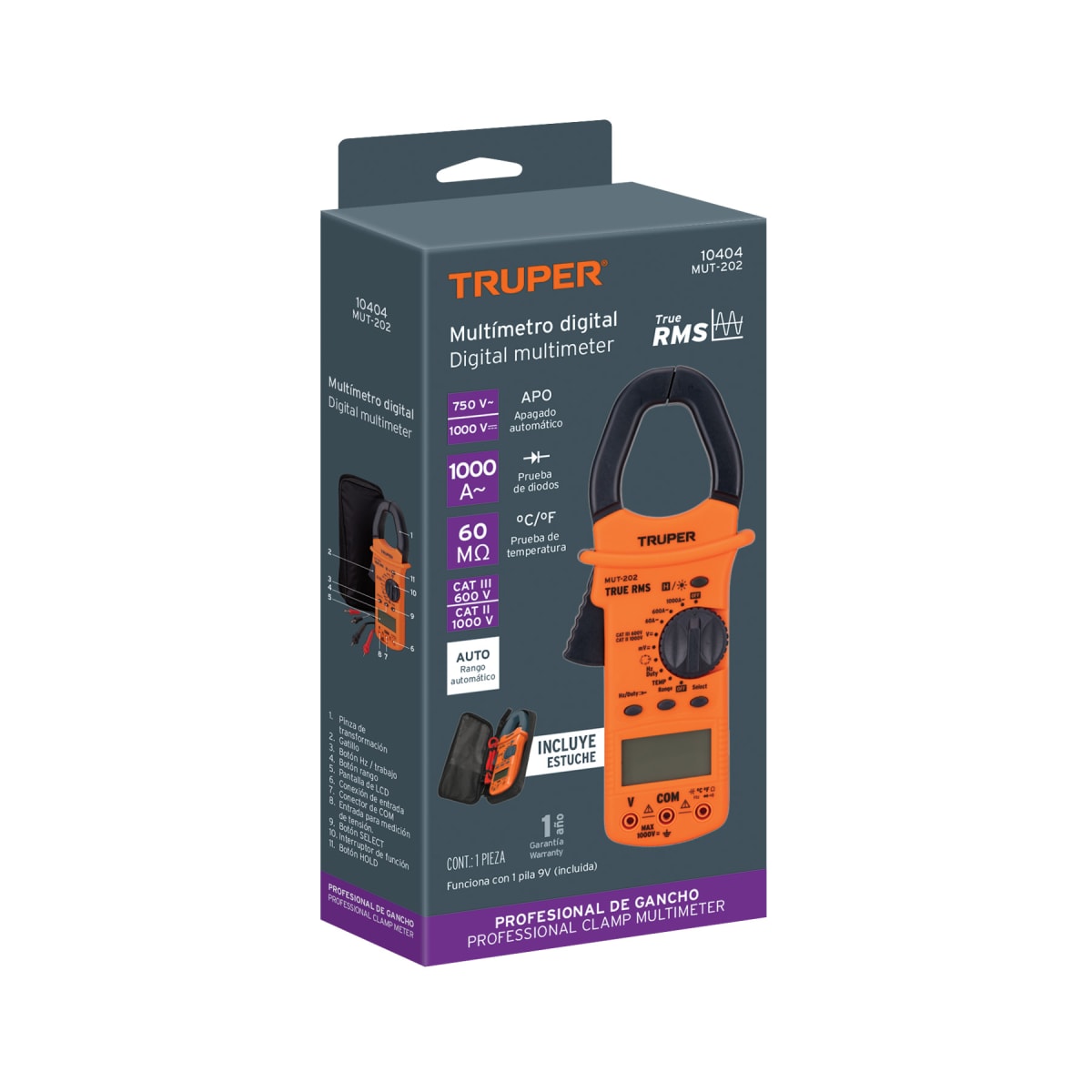 Multimetro Digital Para Mantenimiento Industrial Con Pinza 600mv-750v Truper 104045