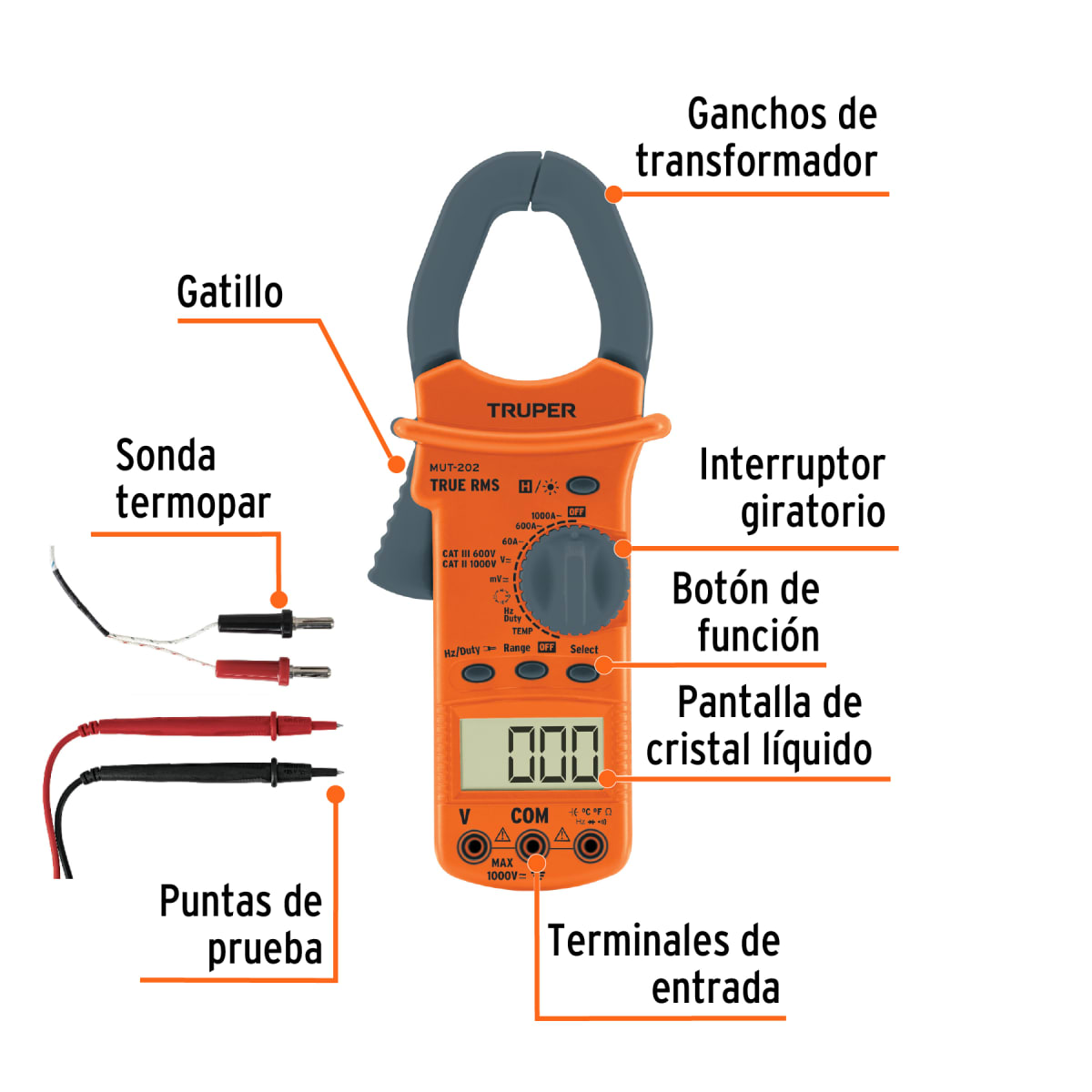 Multimetro Digital Para Mantenimiento Industrial Con Pinza 600mv-750v Truper 104042
