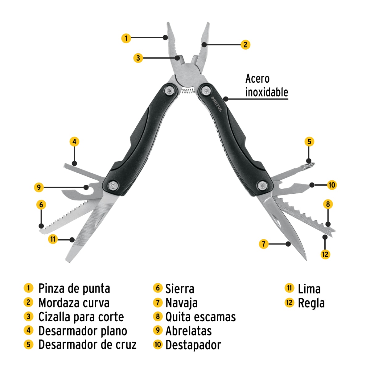 Alicate Multiherramienta 12 piezas Con estuche 24106 Pretul2