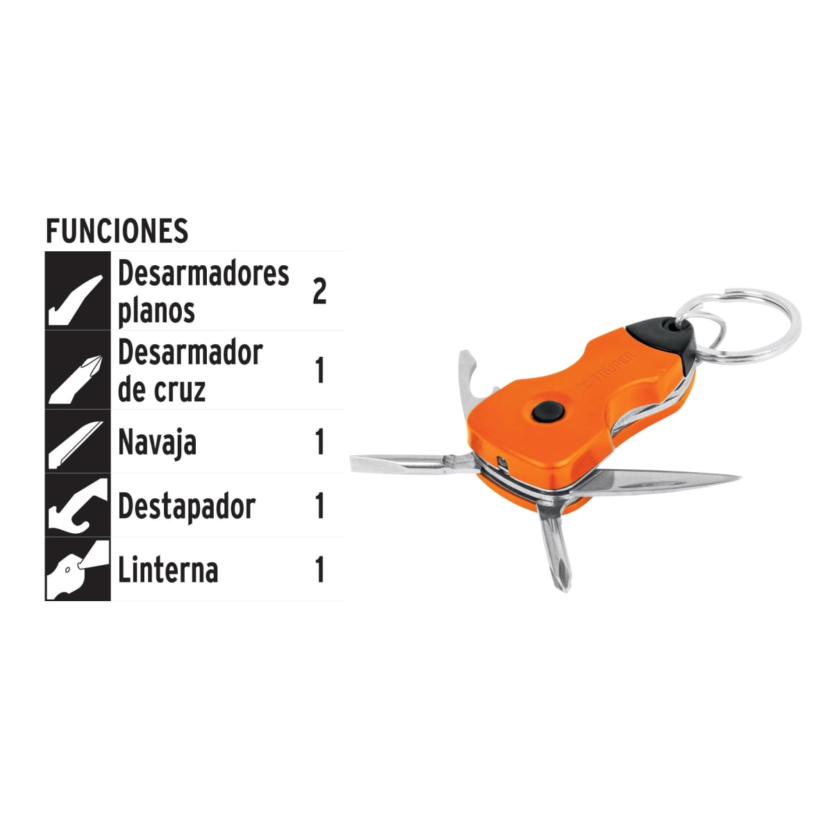 Multiherramienta Con Led, Tipo Llavero, 6 Funciones Truper 133363