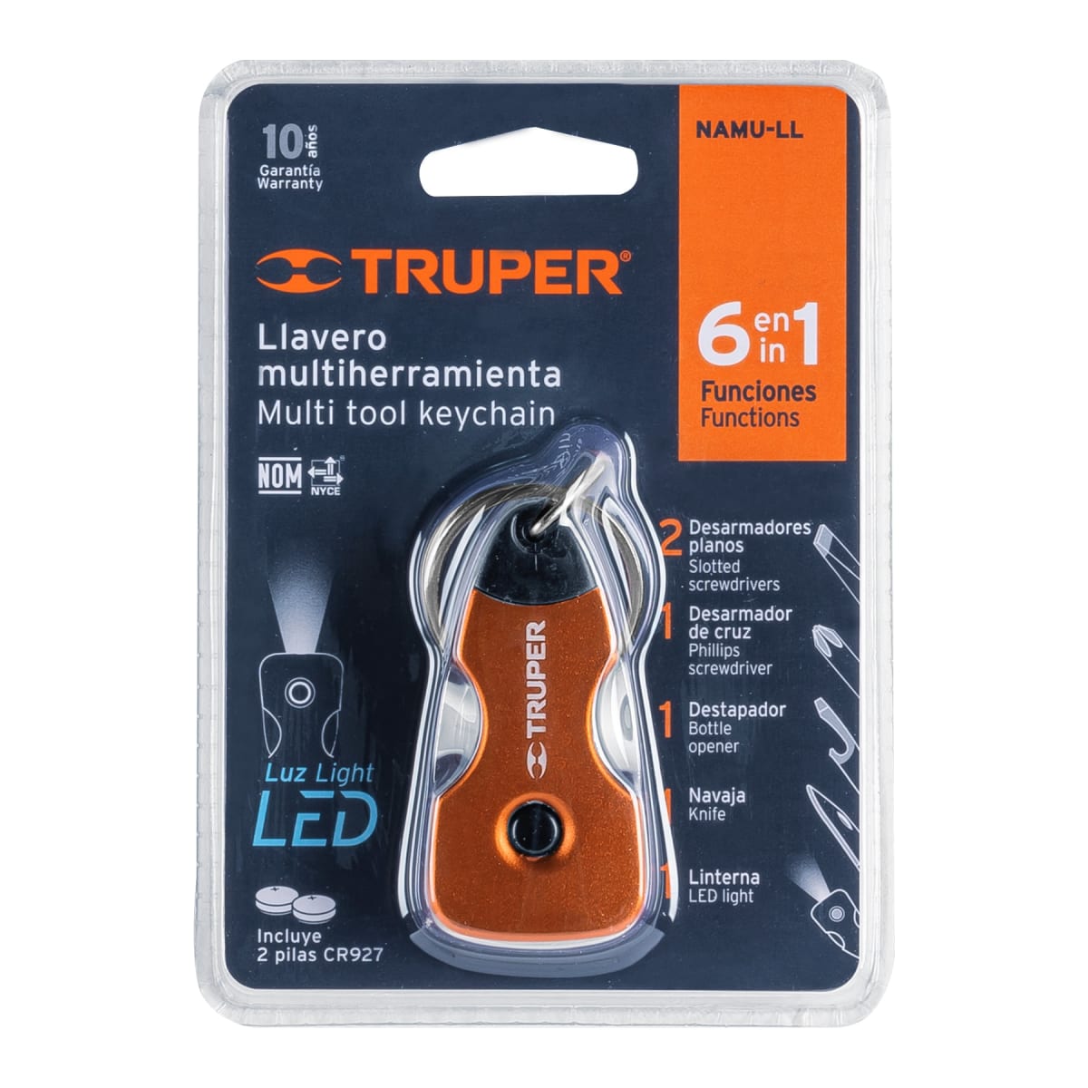 Multiherramienta Con Led, Tipo Llavero, 6 Funciones Truper 133364