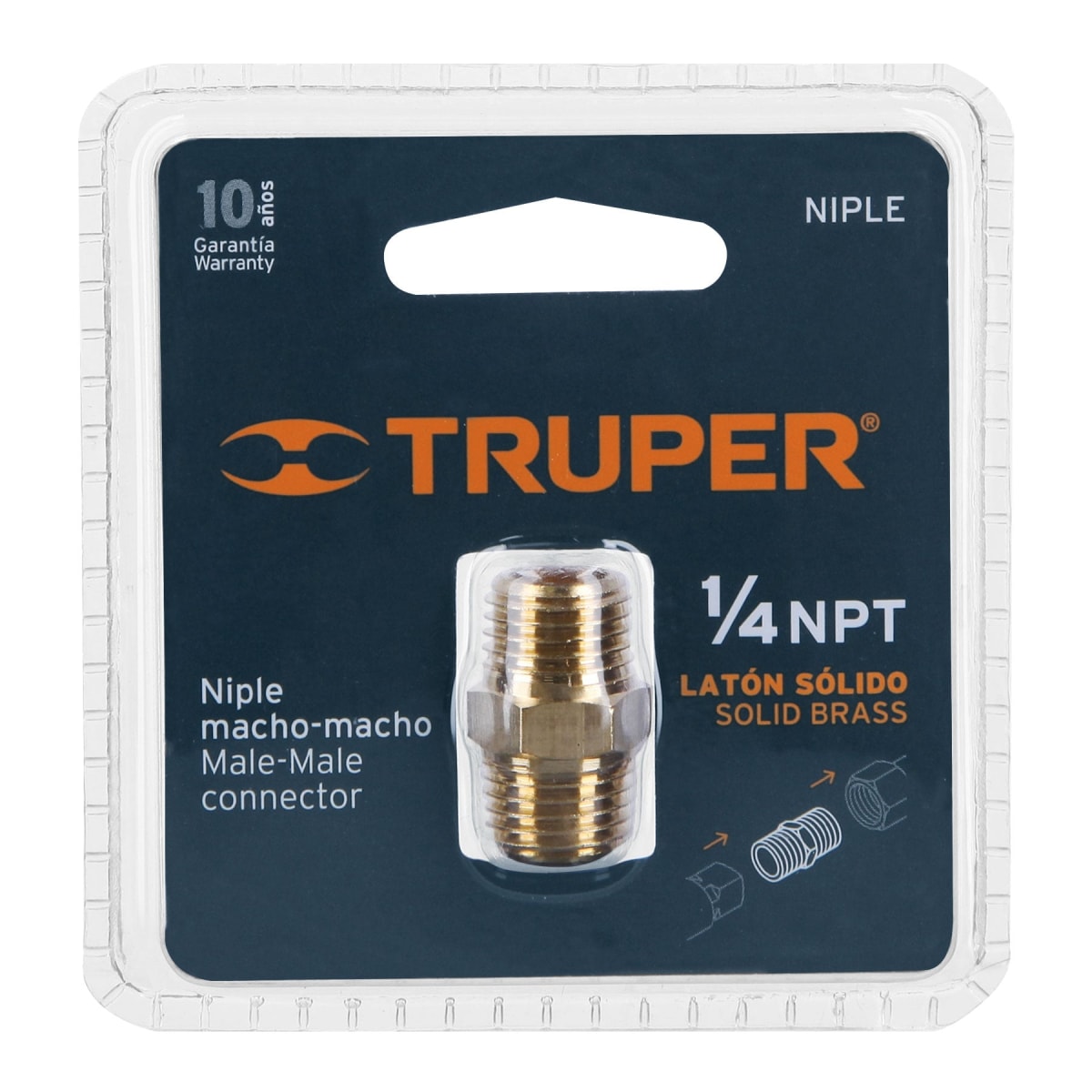 Niple Macho NPT 1/4 De Latón Truper 190243