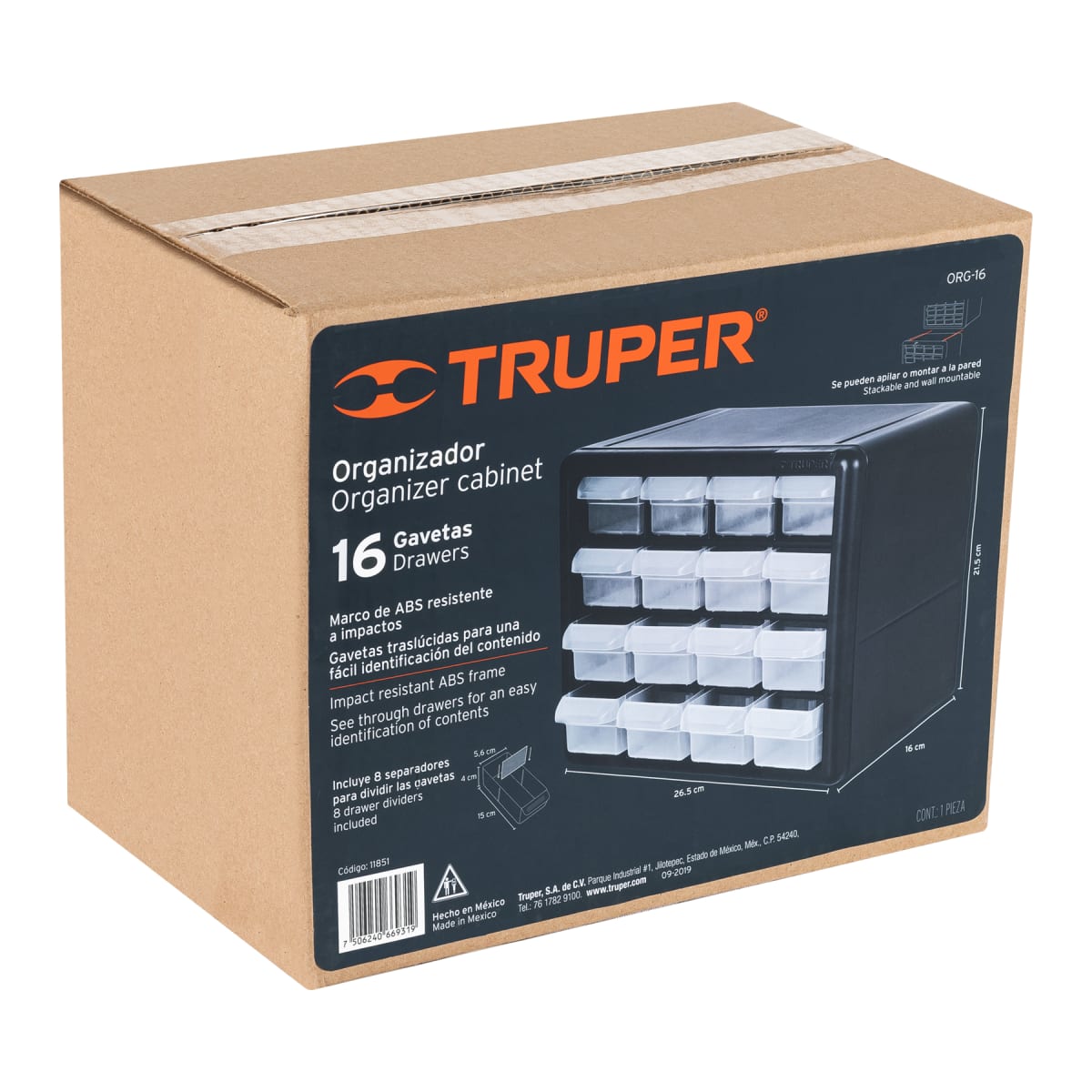 Organizador De Plástico 16 Gavetas Truper 118515