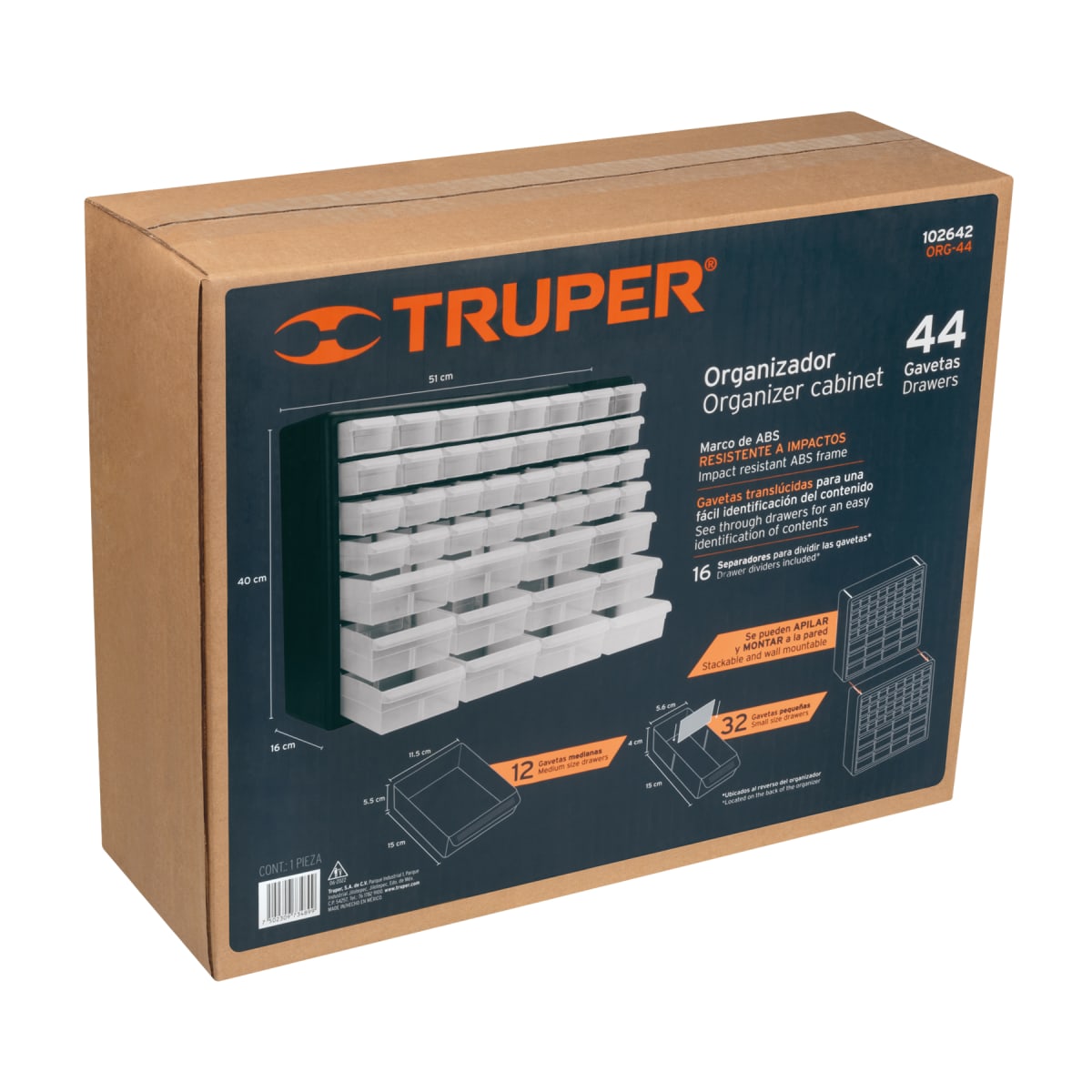 Organizador De Plástico 44 Gavetas Truper 1026426