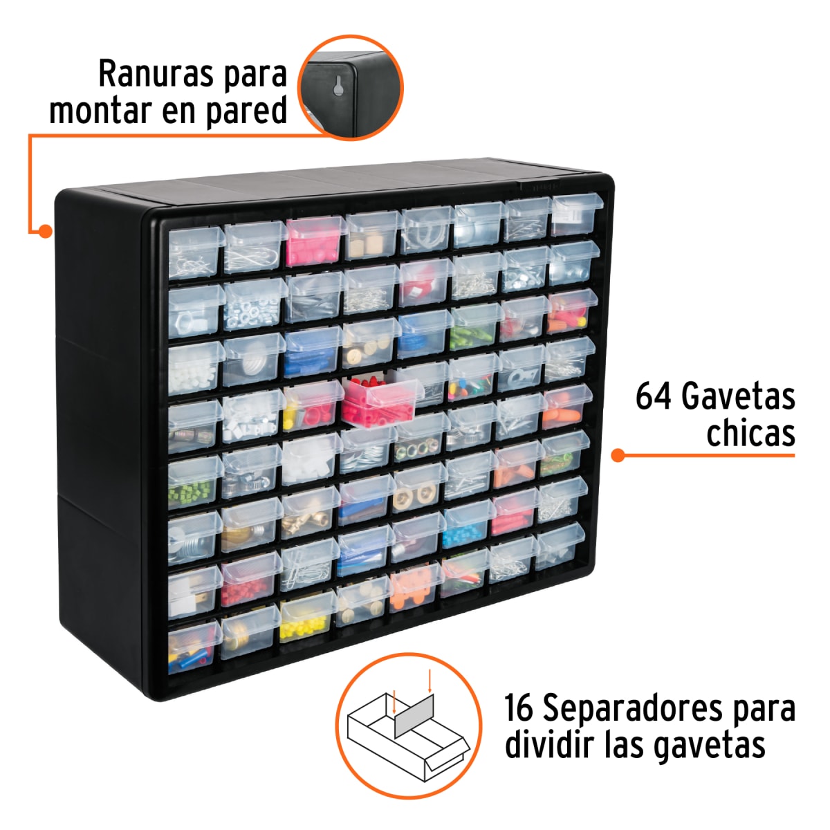 Organizador De Plástico 64 Gavetas Truper 108953