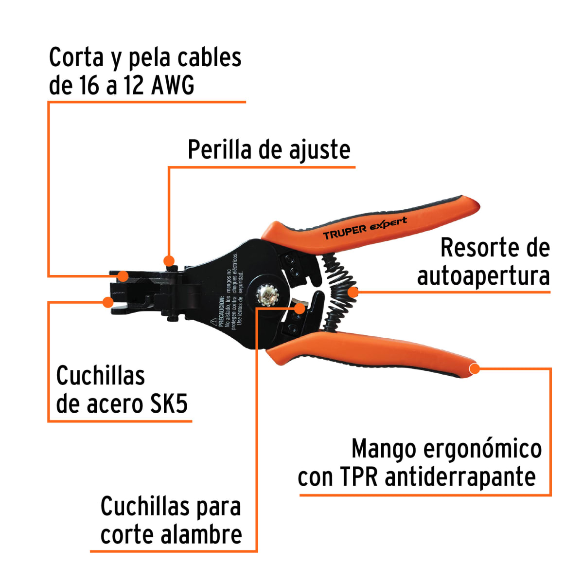 Alicate pela cables automatica 16 a 12 AWG Truper 173762