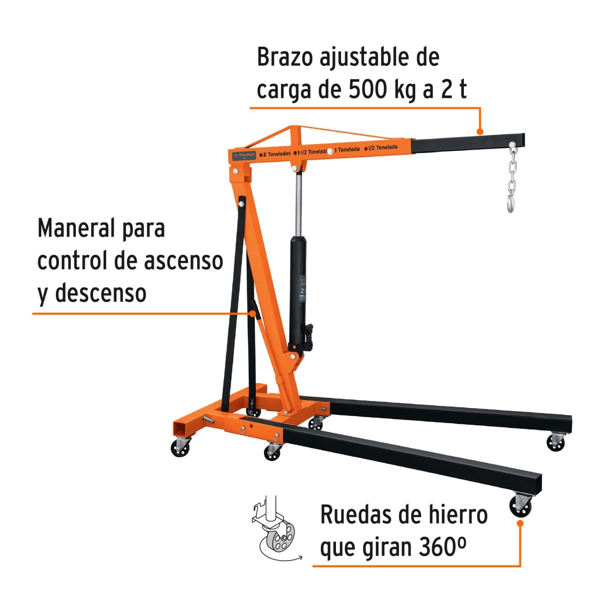 Pluma Hidráulica 2 Toneladas Plegable Truper 128882