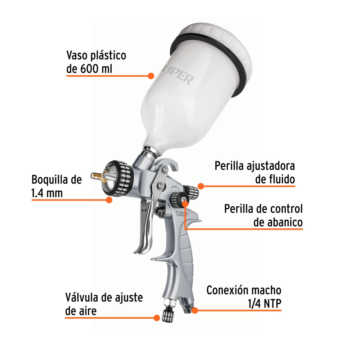 Pistola Para Pintar De Gravedad 1.4 mm Truper 140313