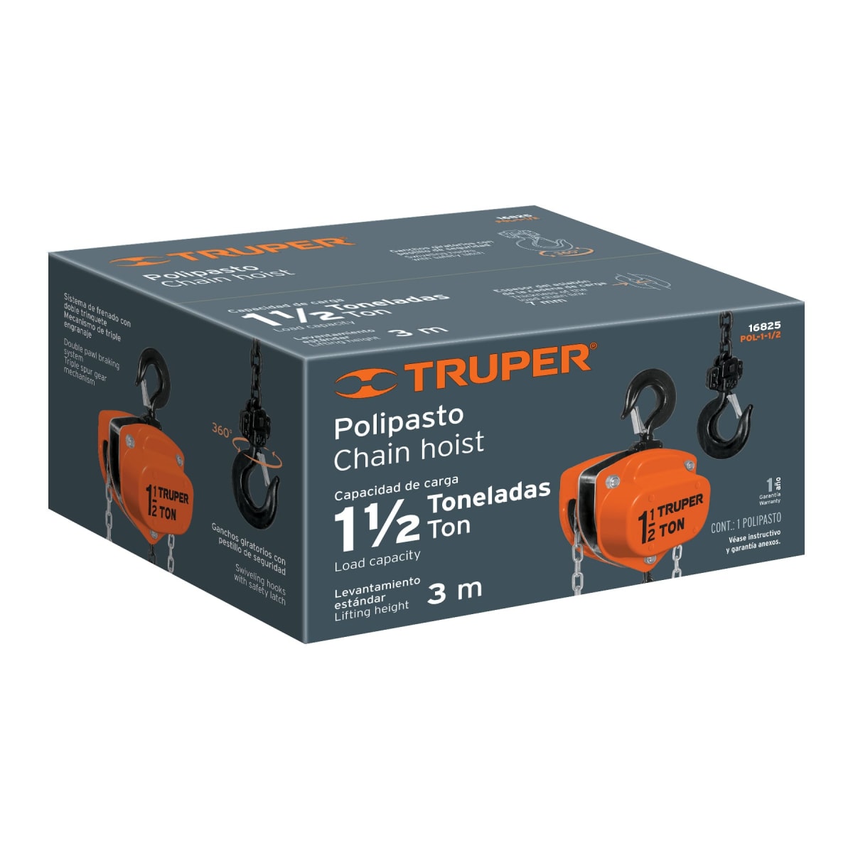 Tecle Con Cadena 3.30Mt 1 1/2 Ton Truper 168254