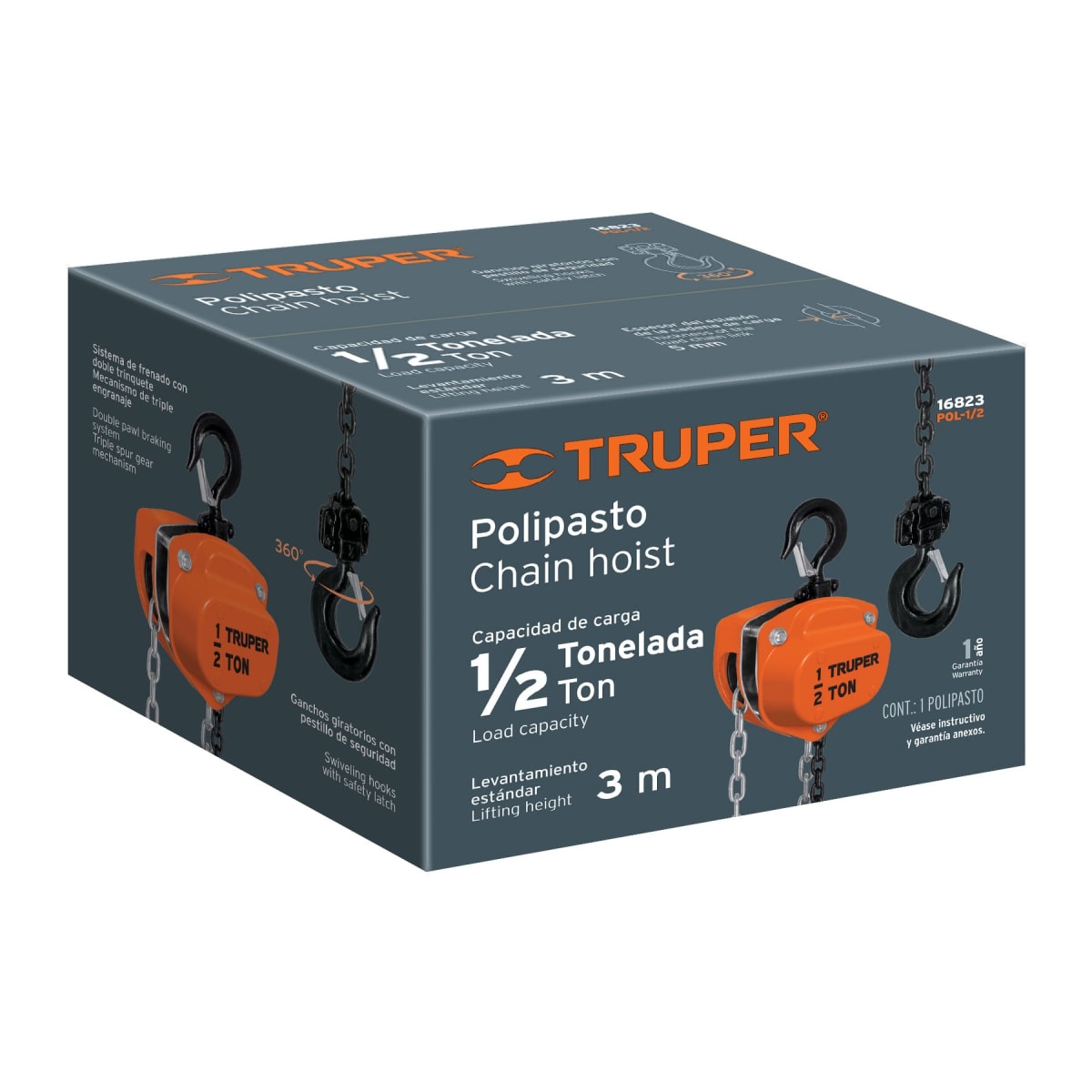 Tecle con Cadena 3M X 1/2Ton Truper 168235