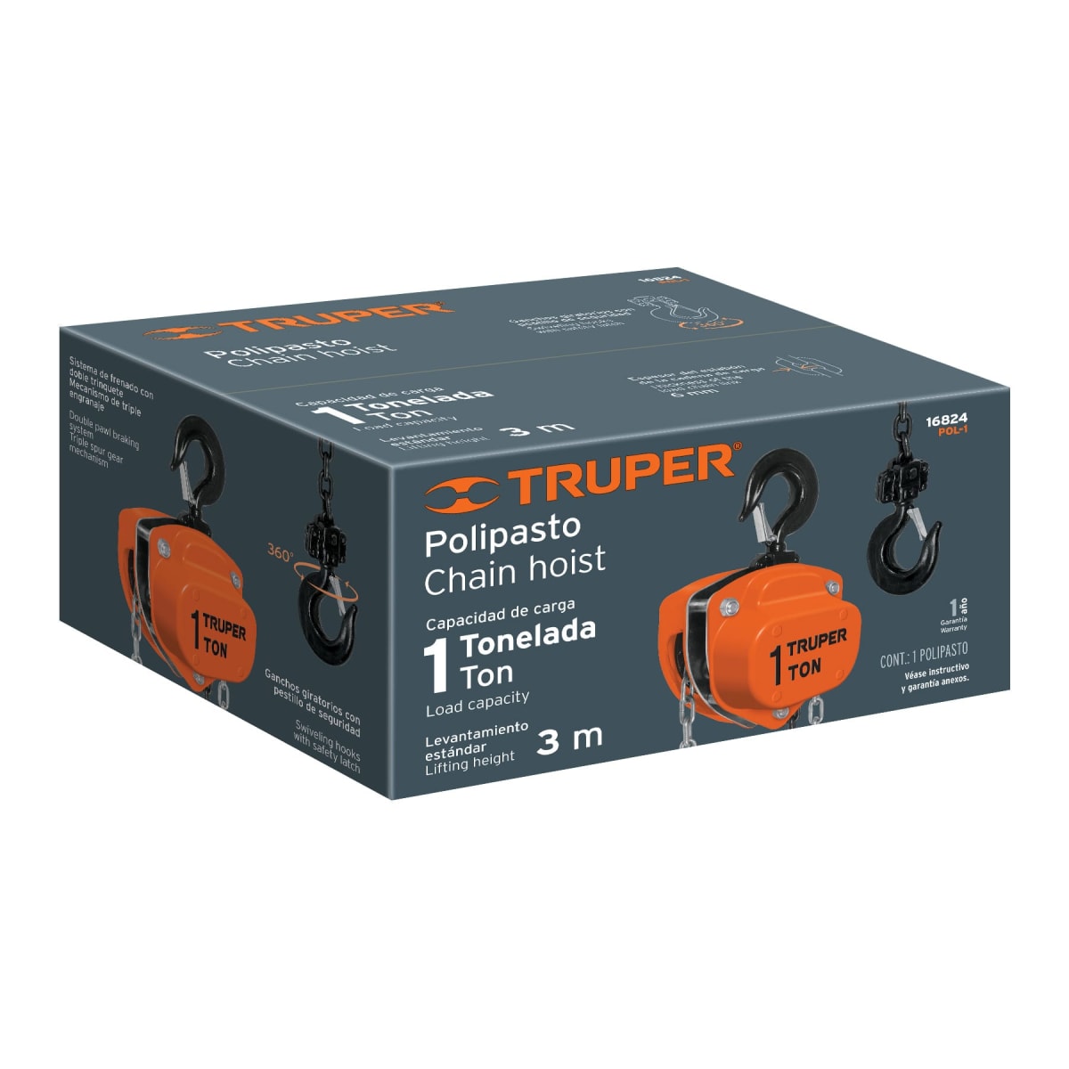 Tecle con Cadena 3M X 1Ton Truper 168245