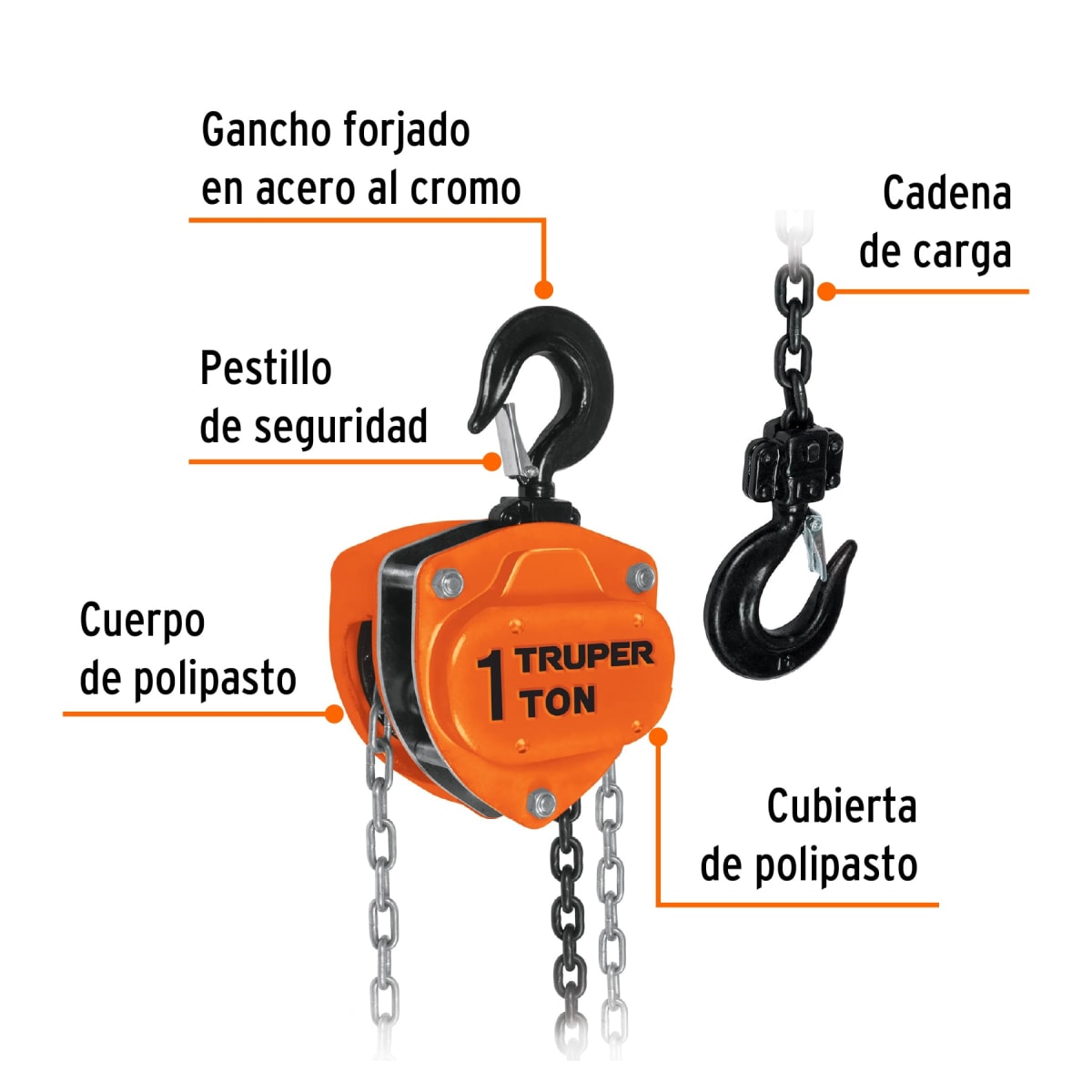 Tecle con Cadena 3M X 1Ton Truper 168242