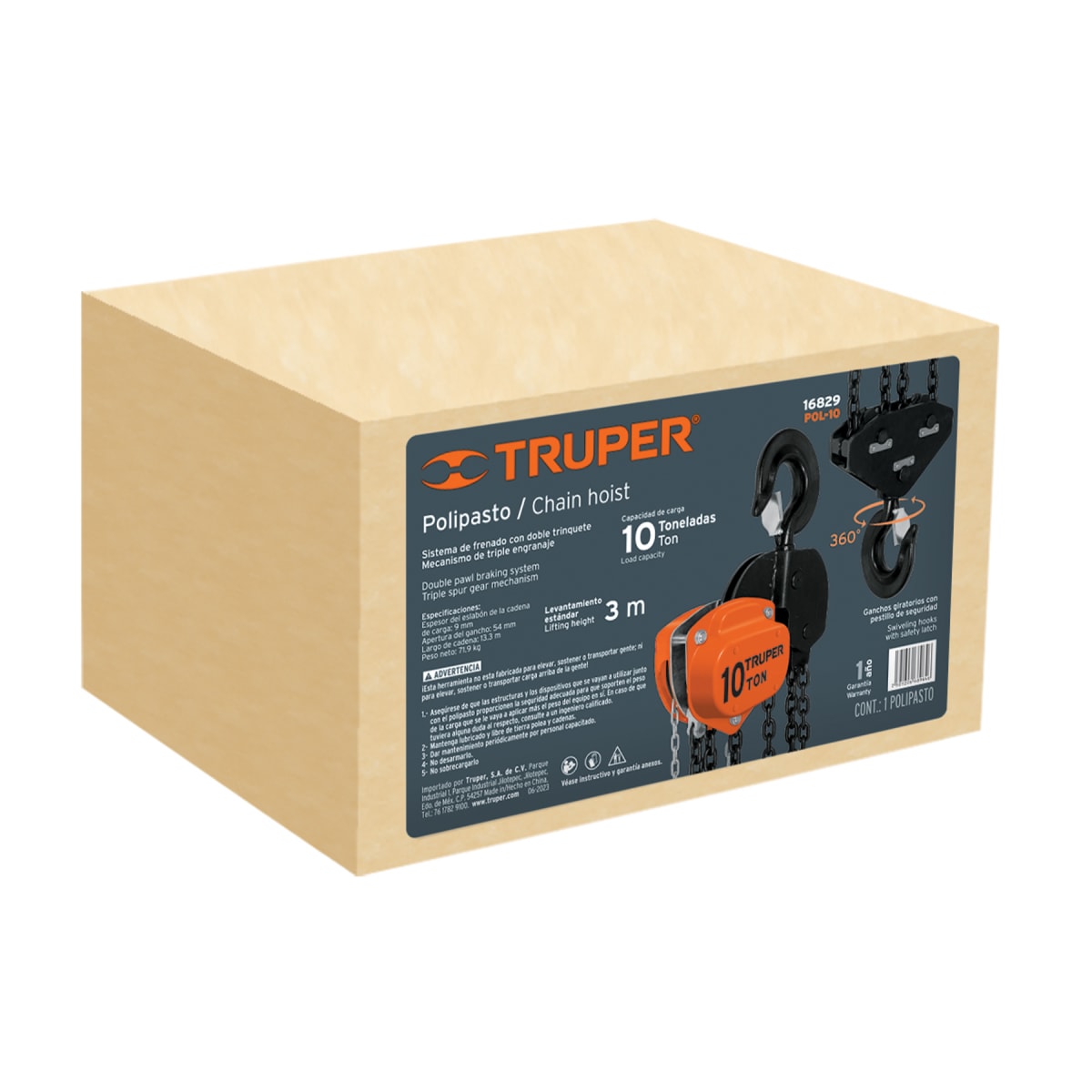 Tecle Industrial con Cadena 3M X 10Ton Truper 168295