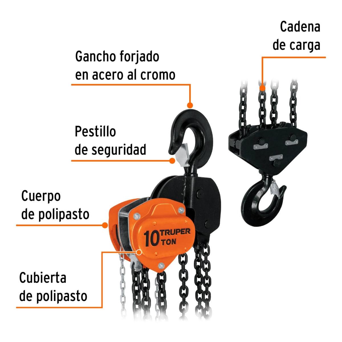 Tecle Industrial con Cadena 3M X 10Ton Truper 168292
