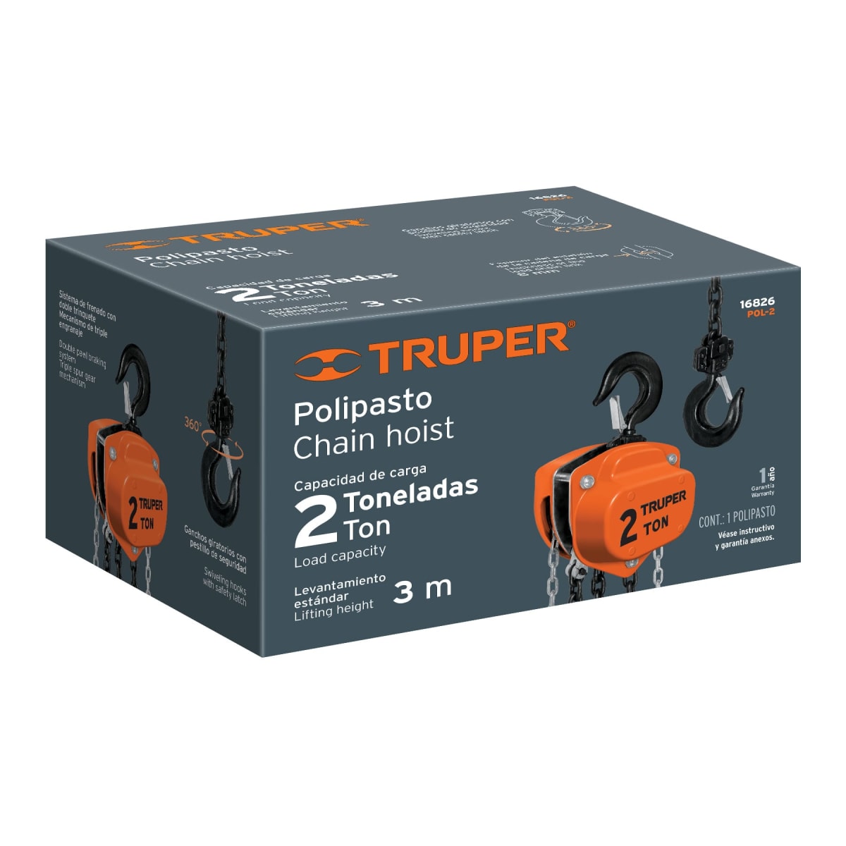 Tecle Con Cadena 3Mt X 2 Ton Truper 168265